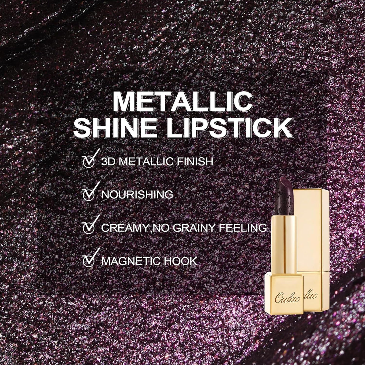 Oulac Halloween Lipstick for Women Black with Raspberry Shimmer, High-Impact Lipcolor with