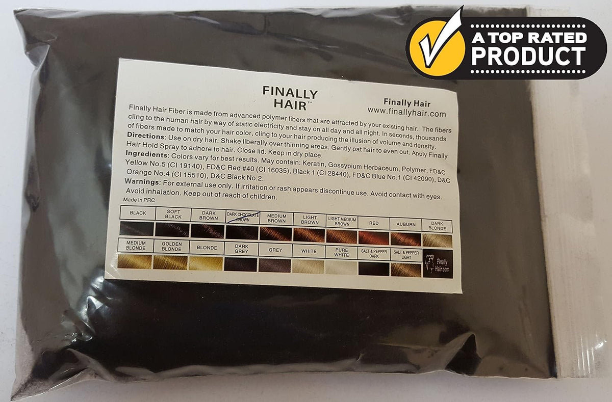Finally Hair Building Fiber Refill 100 Grams Dark Chocolate Brown Hair Loss Concealer by Finally