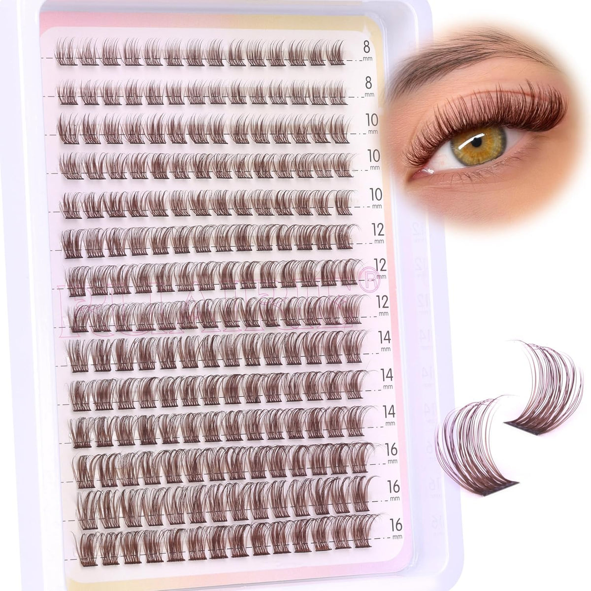 Brown Lash Clusters Wispy Natural Eyelash Clusters Eyelash Extensions 196pcs D-Curly DIY Individual