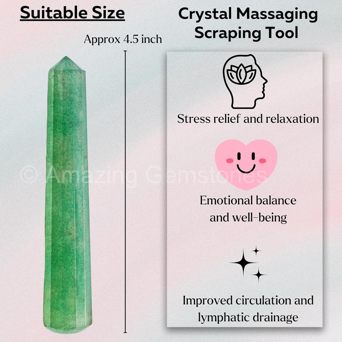 Amazing Gemstone Green Strawberry Quartz Crystal Wand Massage Stick - Pelvic Wand Gua Sha for