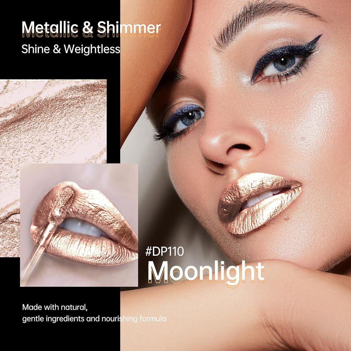 Silver Lipsticks for Women Metallic Lipstick Long Lasting Non Stick Cup Lip Gloss, Shimmer