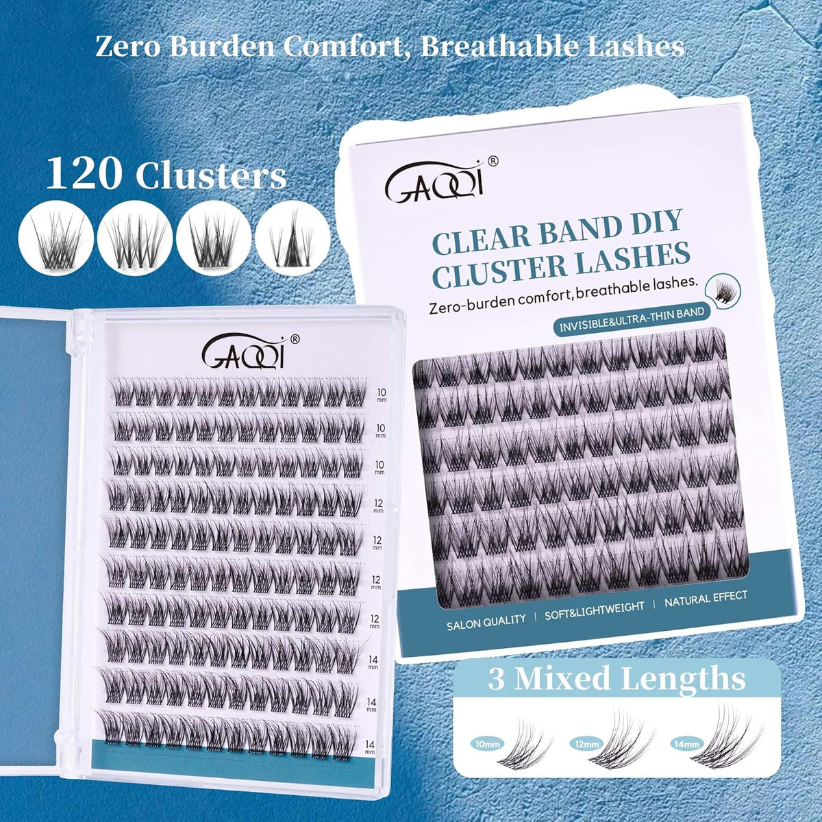 GAQQI Lash Clusters Volume & Wispy Eyelash Clusters 10-14mm Cluster Lashes 120PCS, Cluster Eyelash