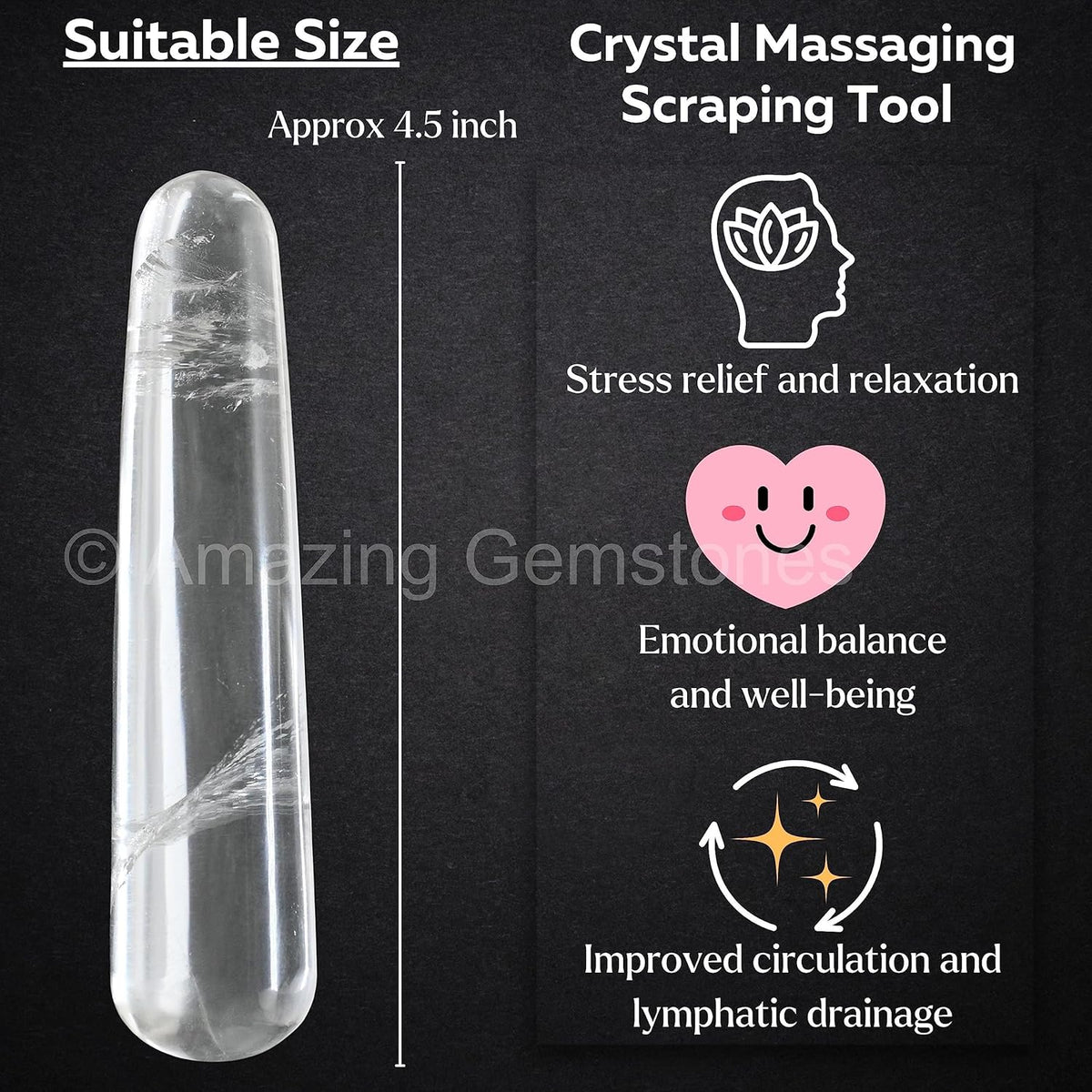 Amazing Gemstone Clear Quartz Crystal Wand Massage Stick - Pelvic Wand Gua Sha for Adults