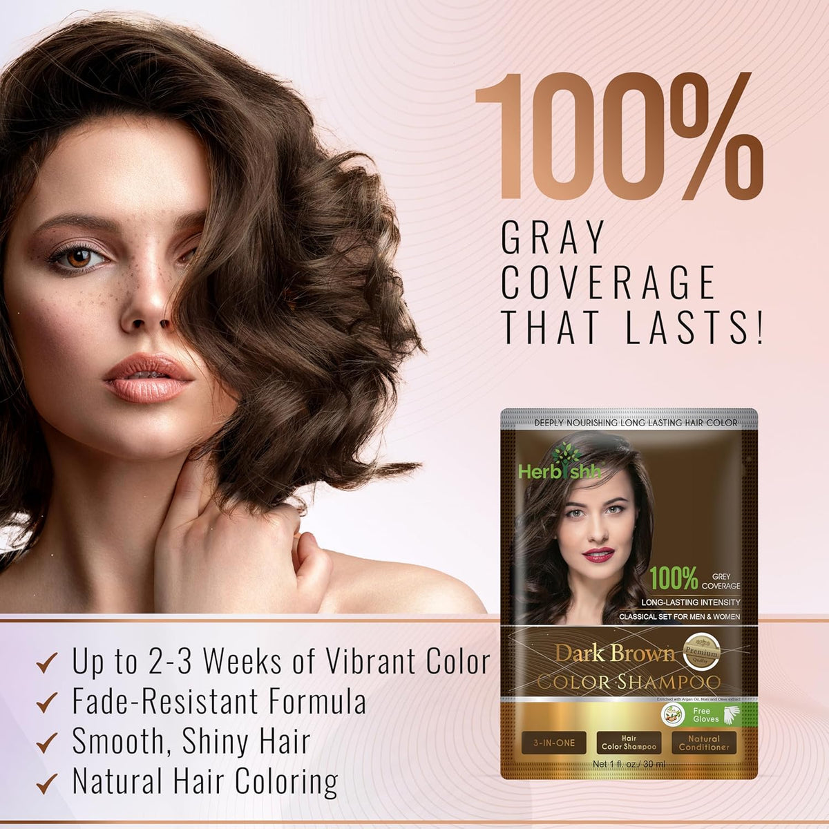 Herbishh Natural Hair Color Shampoo for Gray Hair - Argan Hair Mask, Travel Size, Long-Lasting