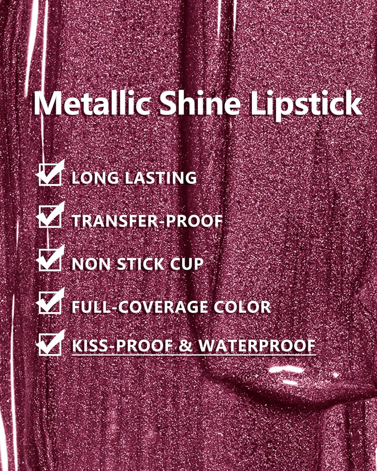 MAKI YIKA Dark Purple Lipstick for Women Metallic Lipsticks Glitter Long Lasting Lipstick No Smudge