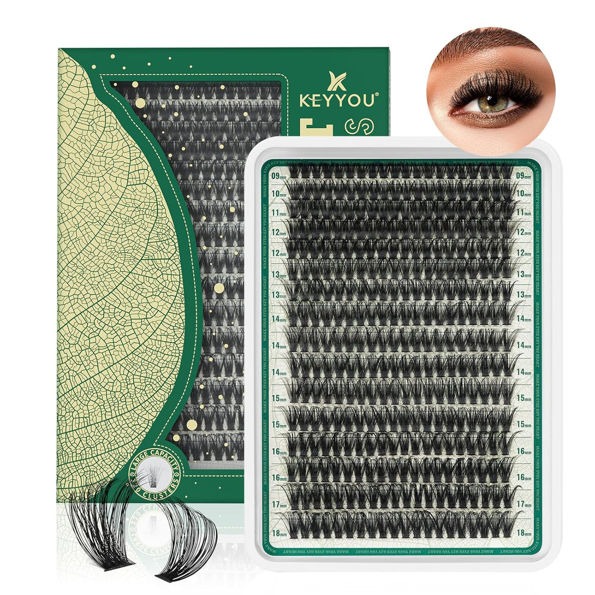 Lash Clusters 280Pcs Eyelash Clusters KEYYOU 80D 0.05D Curl 9-18MIX Clusters Lashes Super Soft