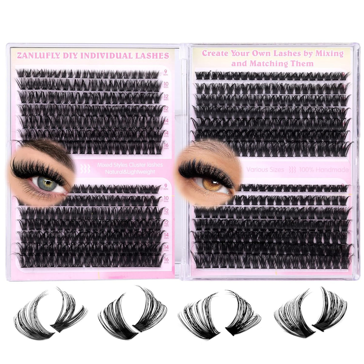 Lash Clusters D-Curly Individual Lashes Volume Eyelash Clusters Bulk zanlufly Thick Lash Extension
