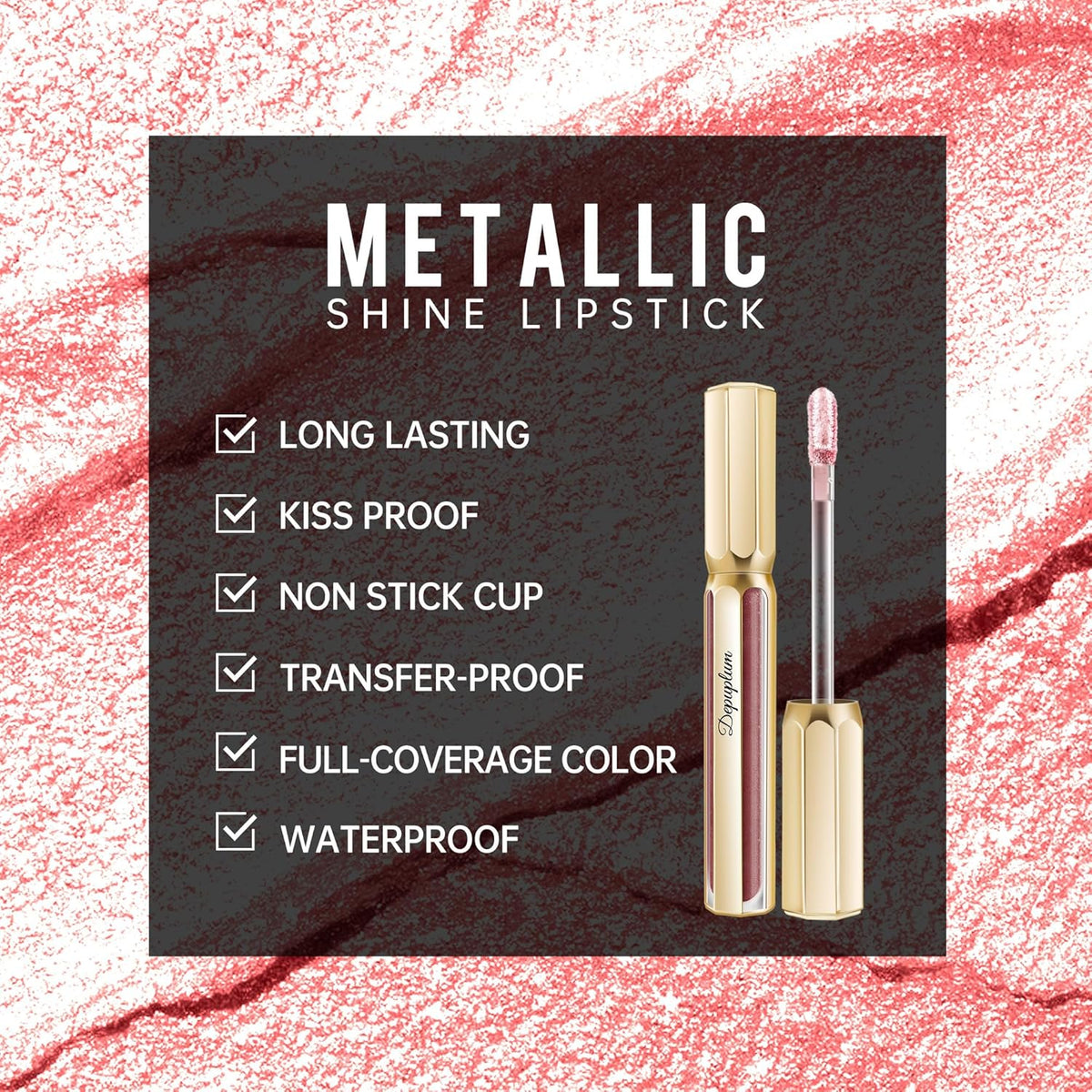 Nude Pink Lipsticks for Women Metallic Lipstick Long Lasting Non Stick Cup Lip Gloss, Shimmer