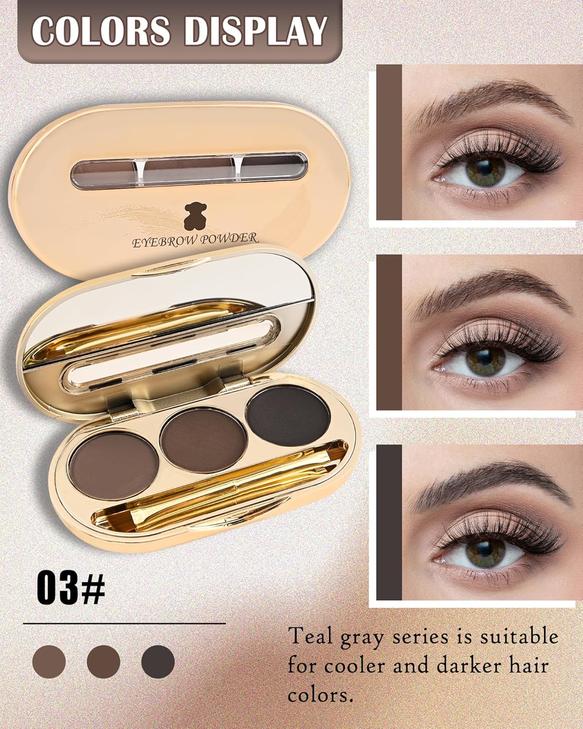 Eyebrow Powder Makeup Kit-3 Colors Eye Brow Tinting Powder Palette for Women Eyebrows Long-Lasting