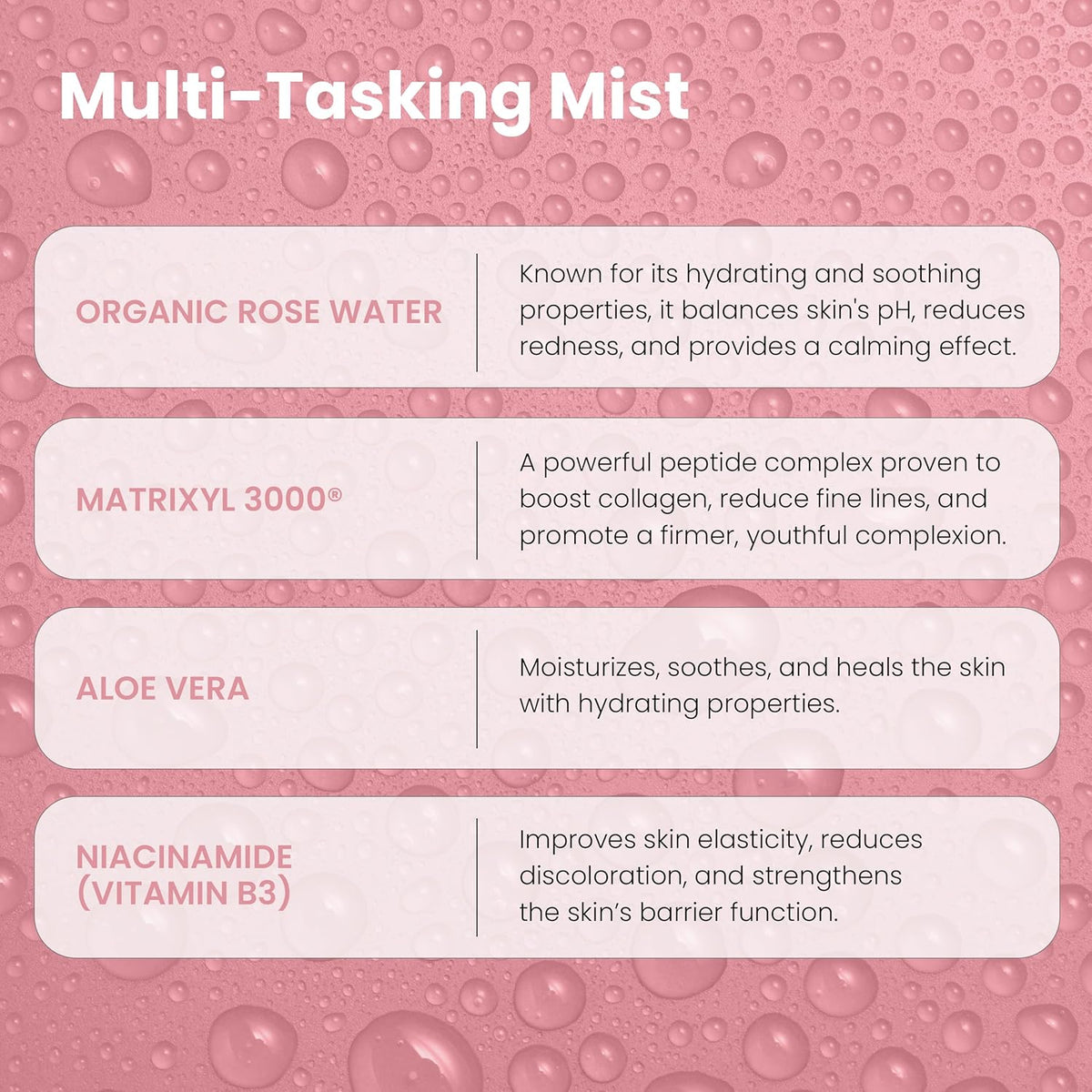Rose Water Spray for Face with Matrixyl 3000 - Organic Rosewater Face Mist with Aloe Vera &