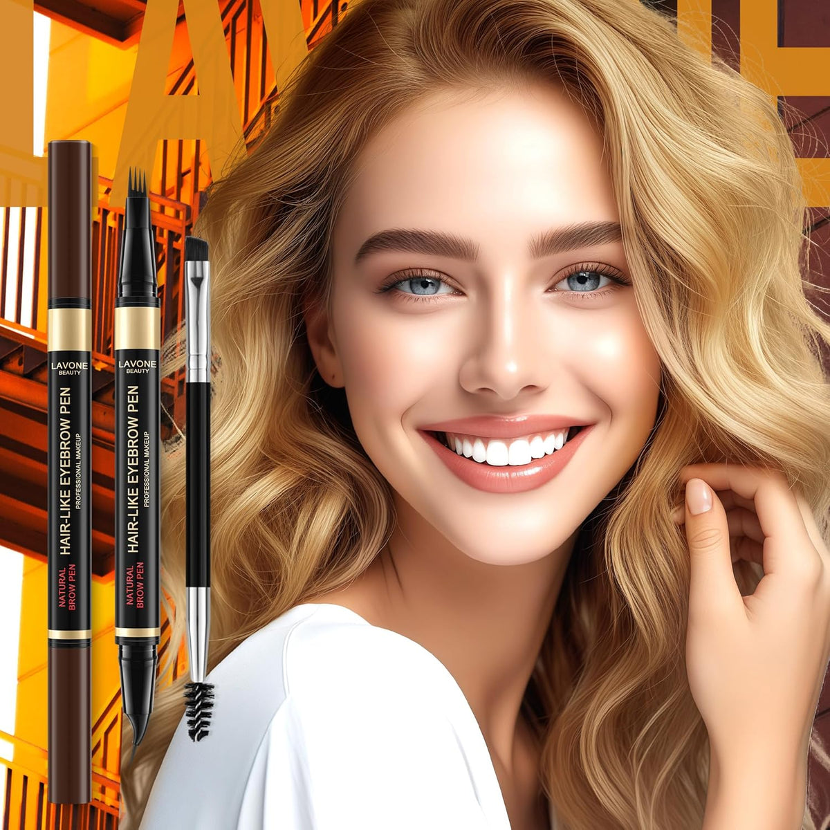 LAVONE Eyebrow Pen, 2-in-1 Eyebrow Pencils for Women with 4 Tip Microblading Eyebrow Pencil and