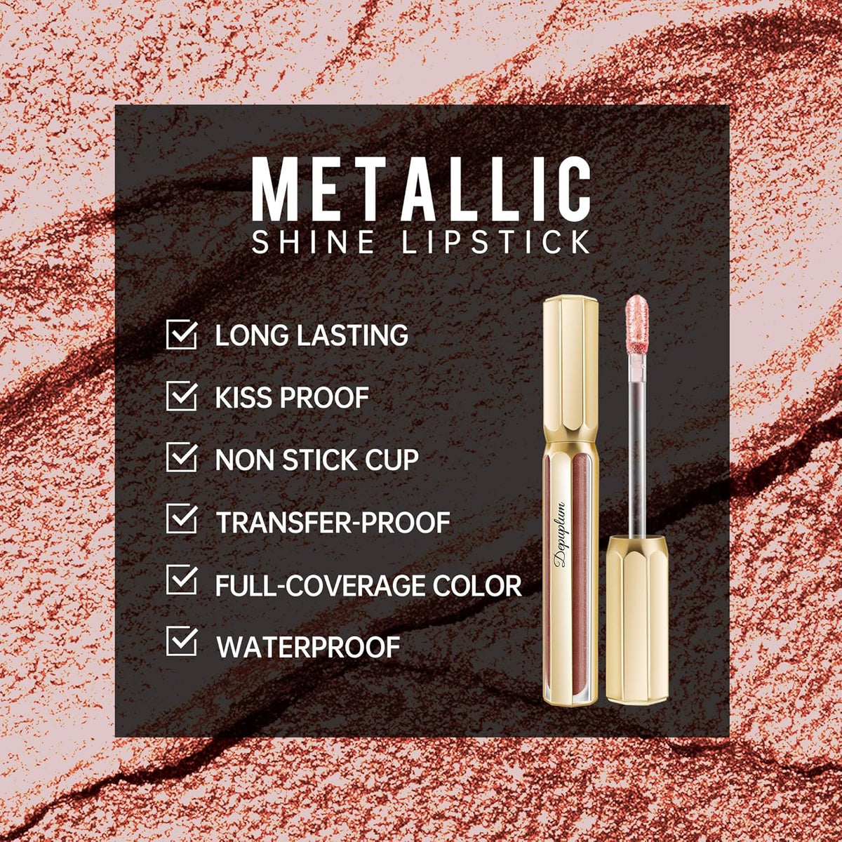Nude Lipsticks for Women Metallic Lipstick Long Lasting Non Stick Cup Lip Gloss, Shimmer