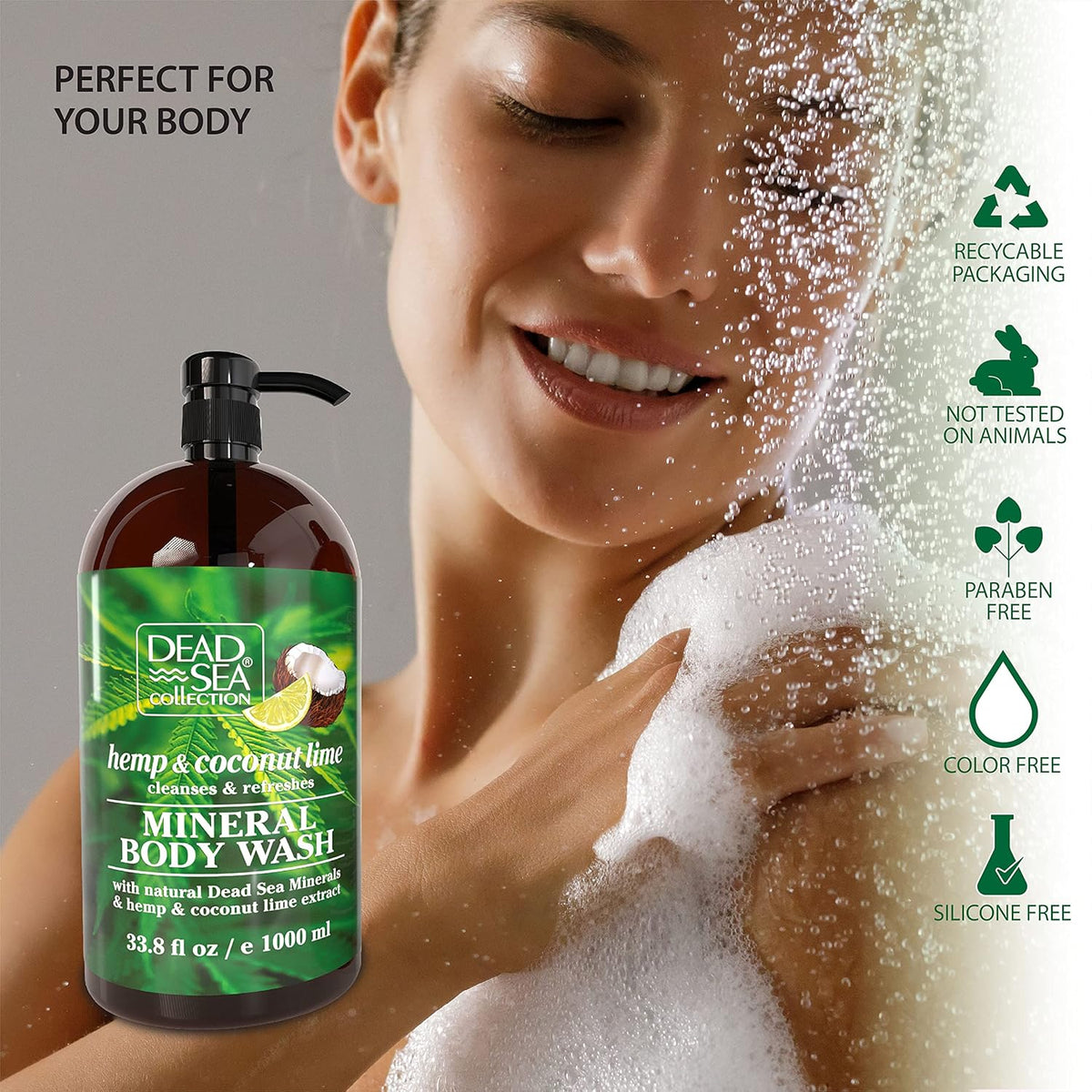 Dead Sea Collection Hemp & Coconut Lime Body Wash for Women and Men – with Pure Dead Sea Minerals