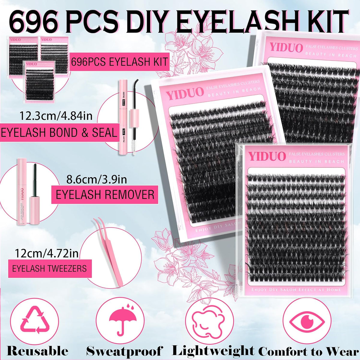 D Curl Volume Fake Eyelashes Lashes Cluster Kit Wispy Faux Mink Lashes 696Pcs Bulk Packs, DIY