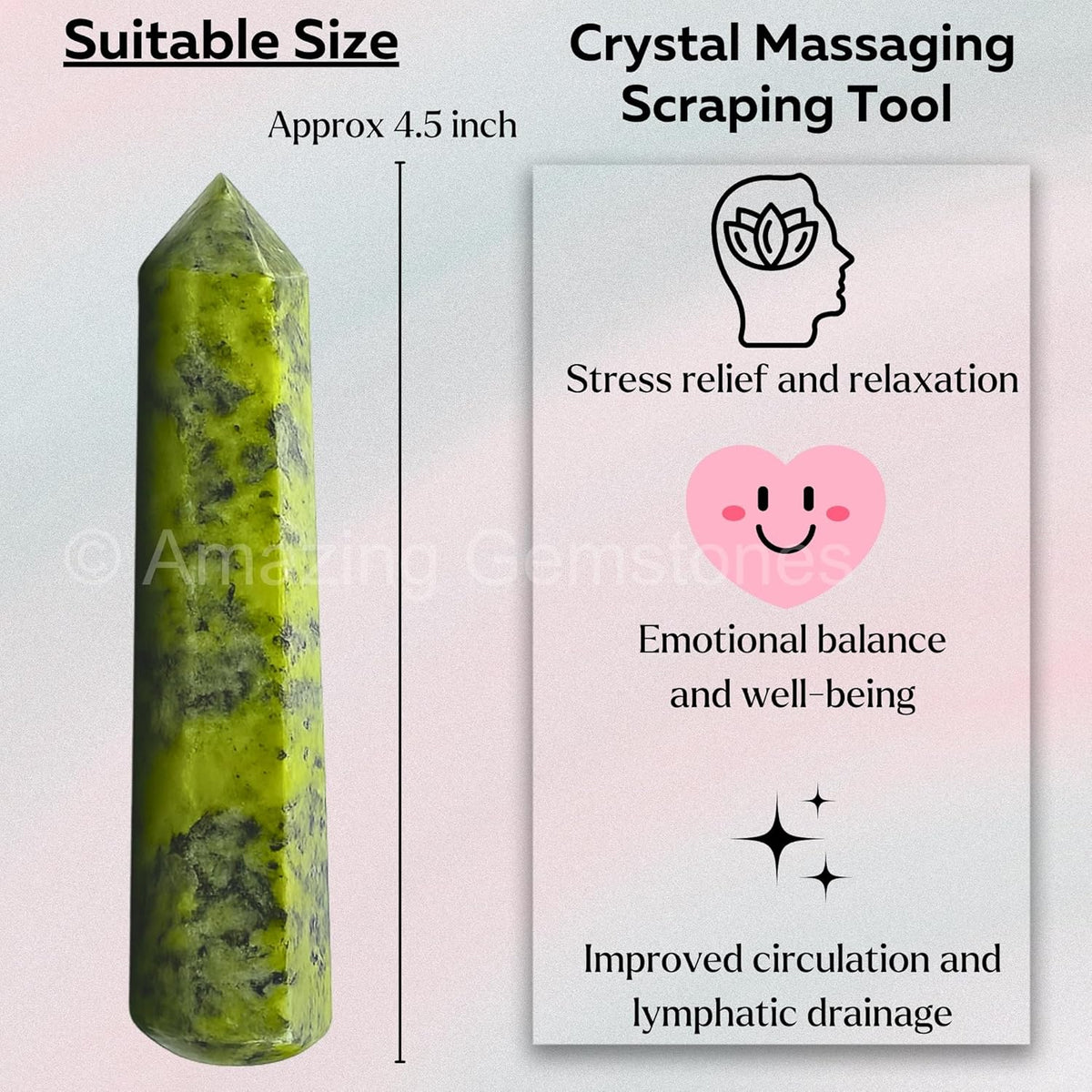 Amazing Gemstone Green Jade Crystal Wand Massage Stick - Pelvic Wand Gua Sha for Adults - Crystals