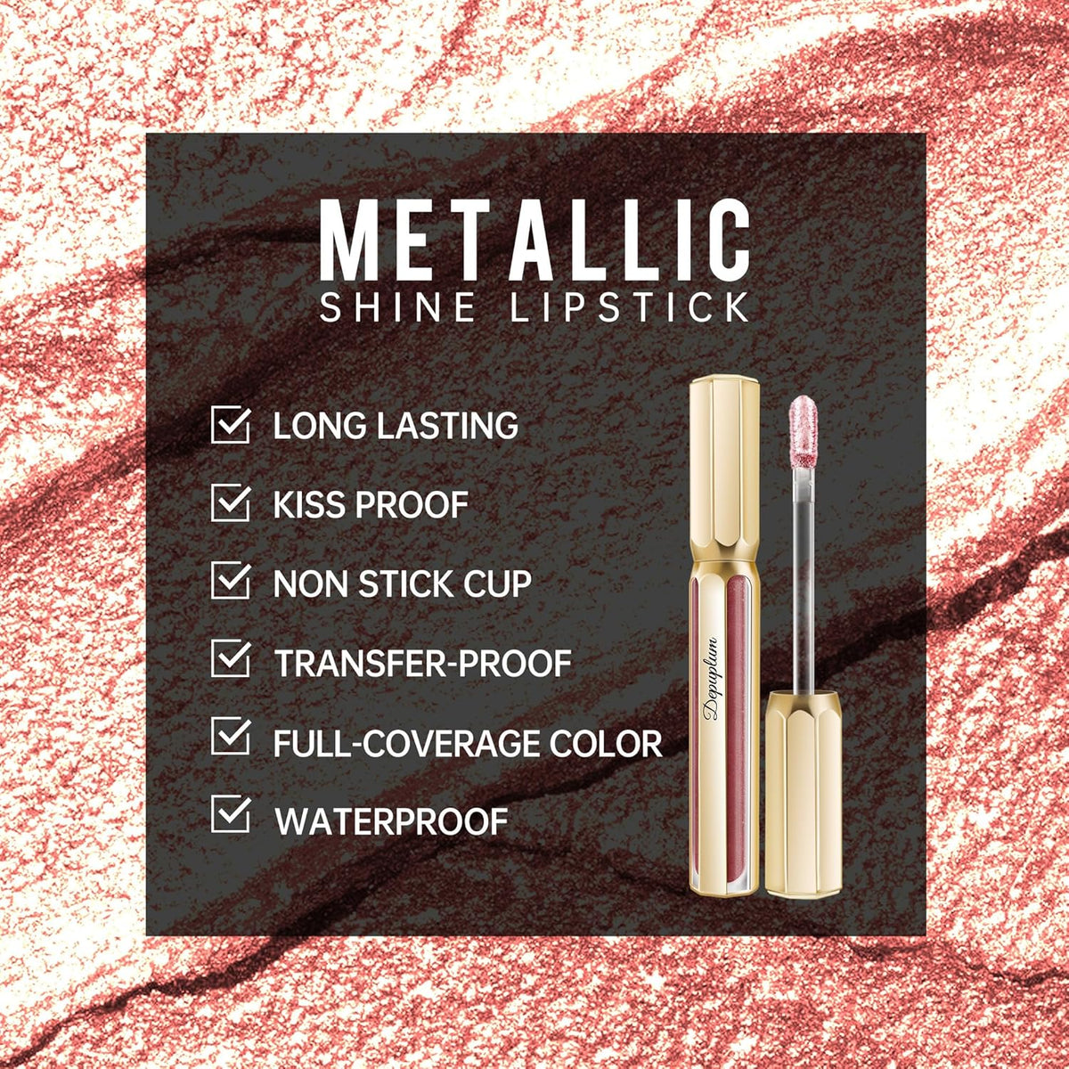 Nude Lipsticks for Women Metallic Lipstick Long Lasting Non Stick Cup Lip Gloss, Metal Shine