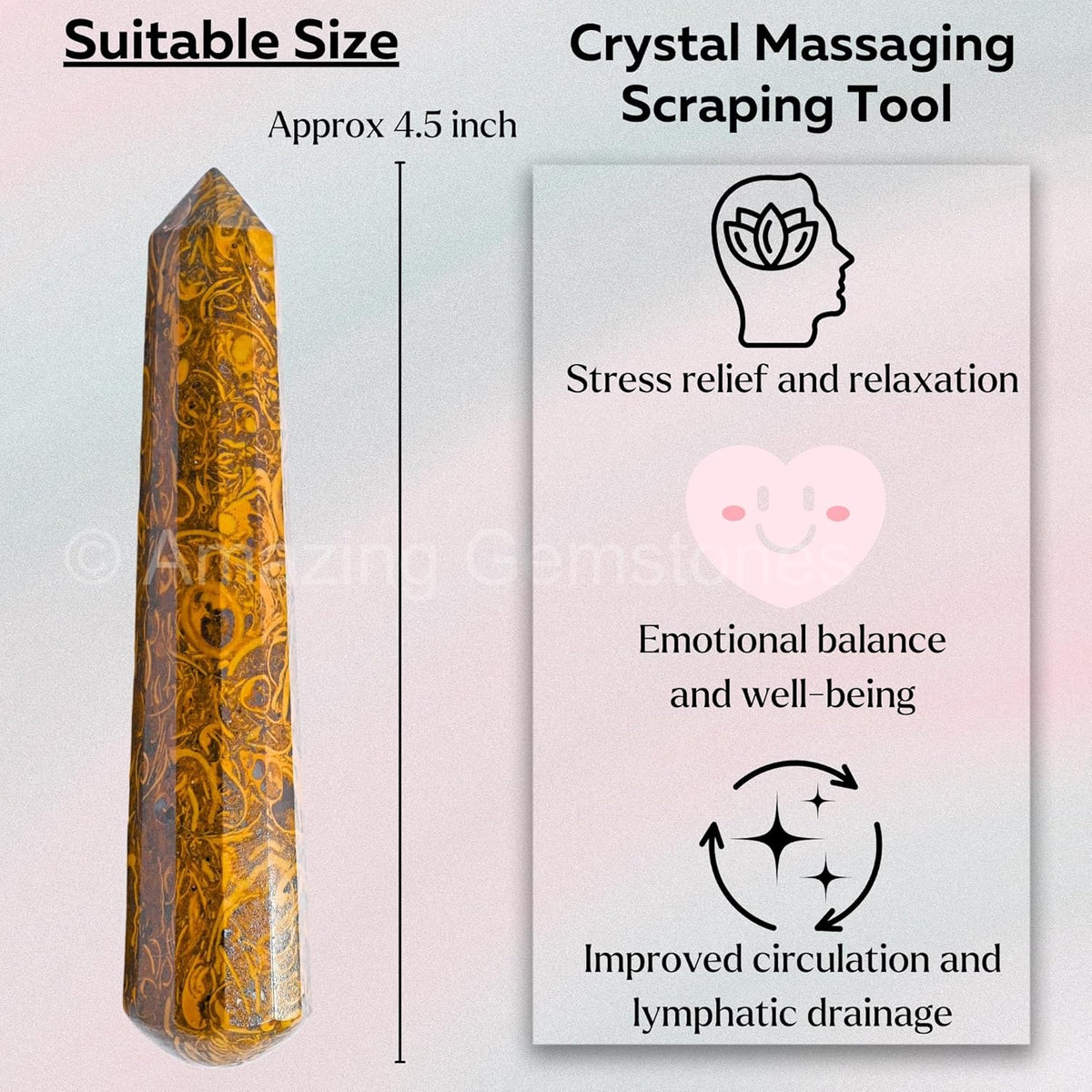 Amazing Gemstone Mariyam Jasper Crystal Wand Massage Stick - Pelvic Wand Gua Sha for Adults