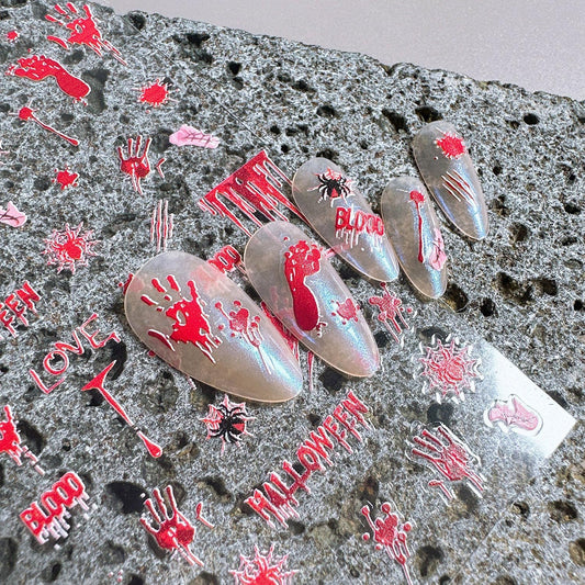 1 Sheets Halloween Nail Decals for Nail Art Horror Bloody Handprint Nail Design Sticker Scary Blood
