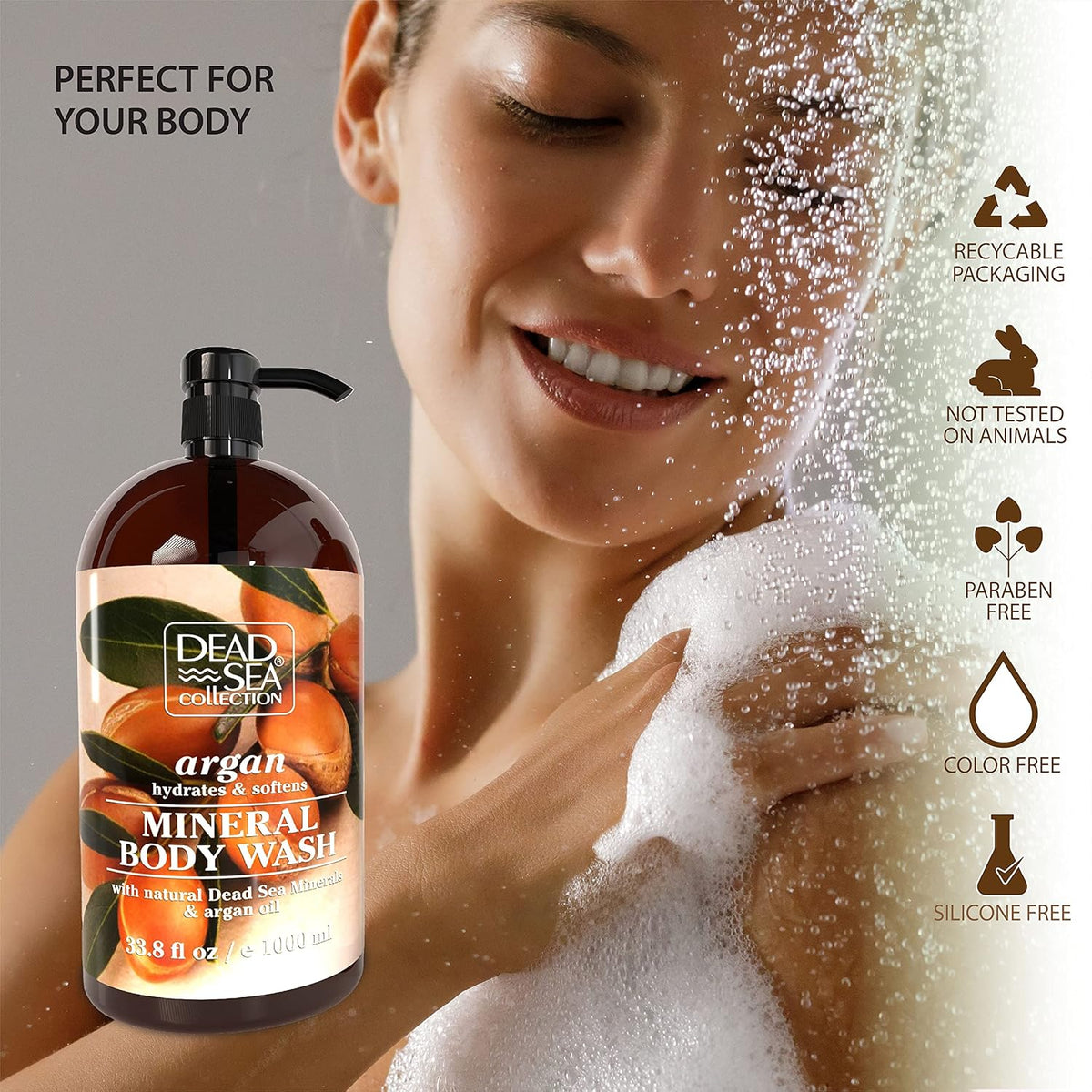 Dead Sea Collection Argan Body Wash for Women and Men - with Pure Dead Sea Minerals and Argan Oil
