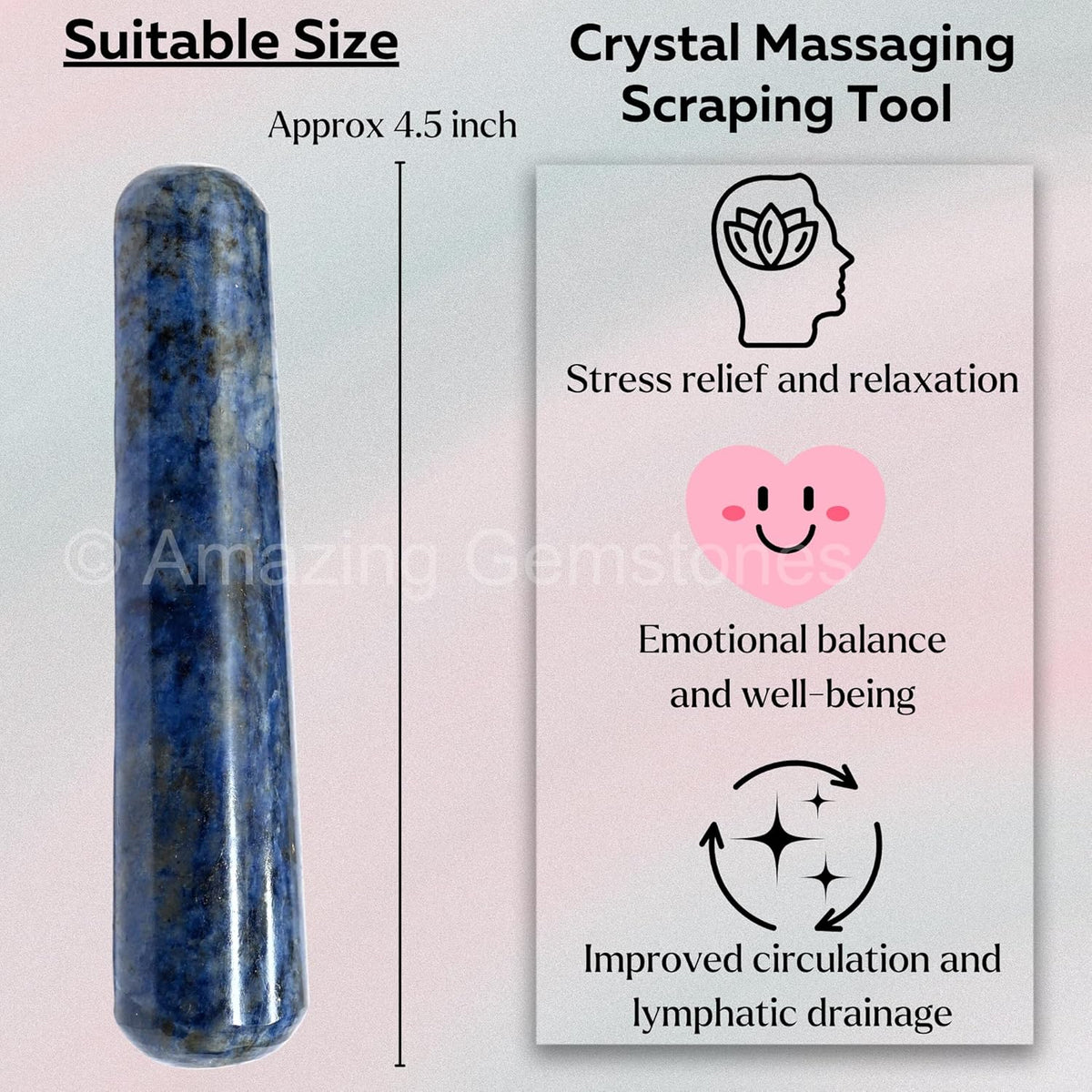 Amazing Gemstone Sodalite Crystal Wand Massage Stick - Pelvic Wand Gua Sha for Adults - Crystals
