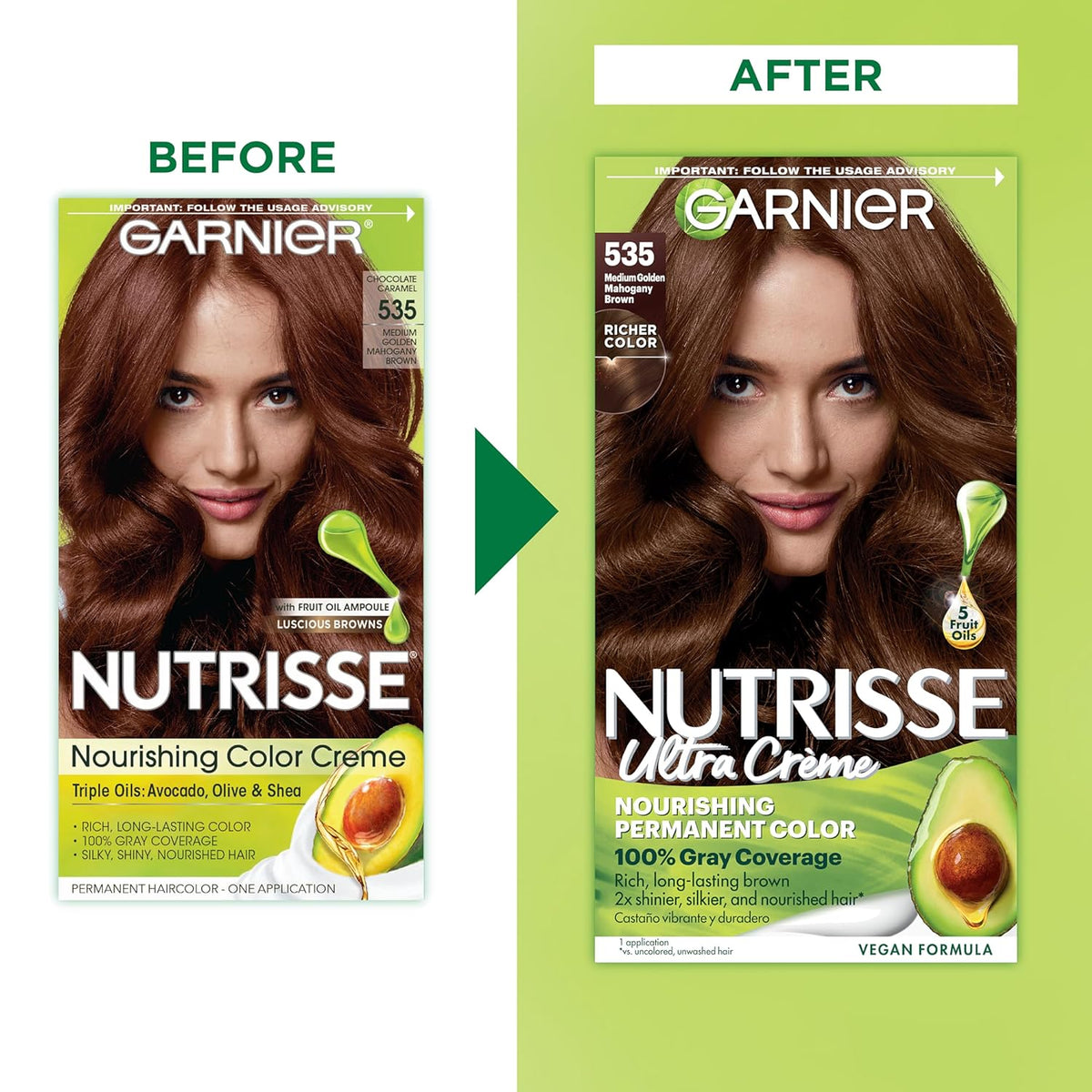 Garnier Hair Color Nutrisse Nourishing Creme, 535 Medium Golden Mahogany Brown (Chocolate Caramel)