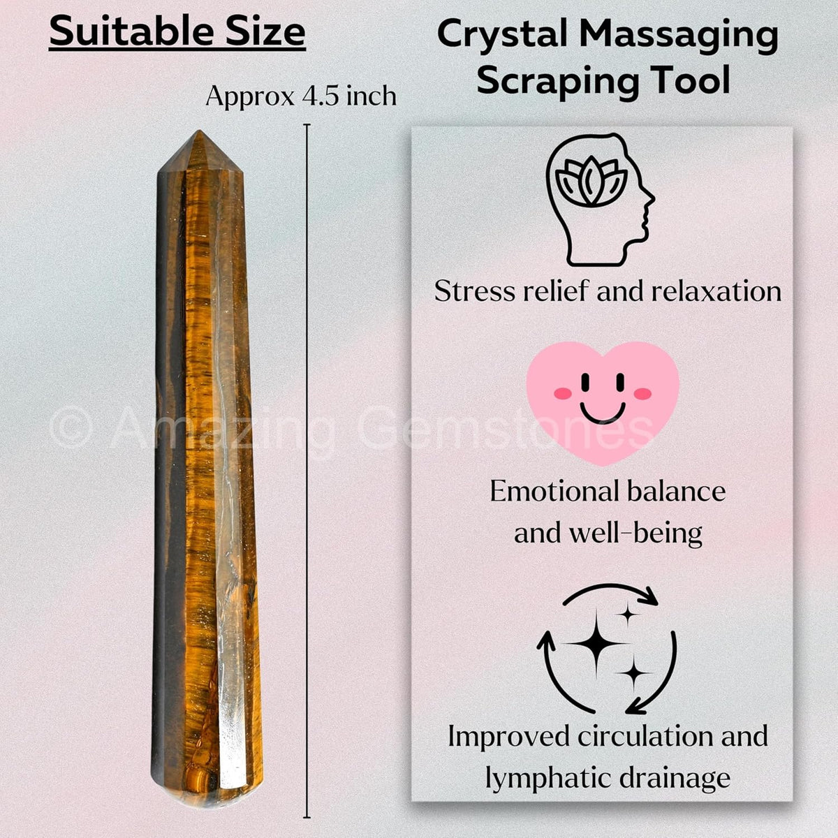 Amazing Gemstone Tiger Eye Crystal Wand Massage Stick - Pelvic Wand Gua Sha for Adults - Crystals
