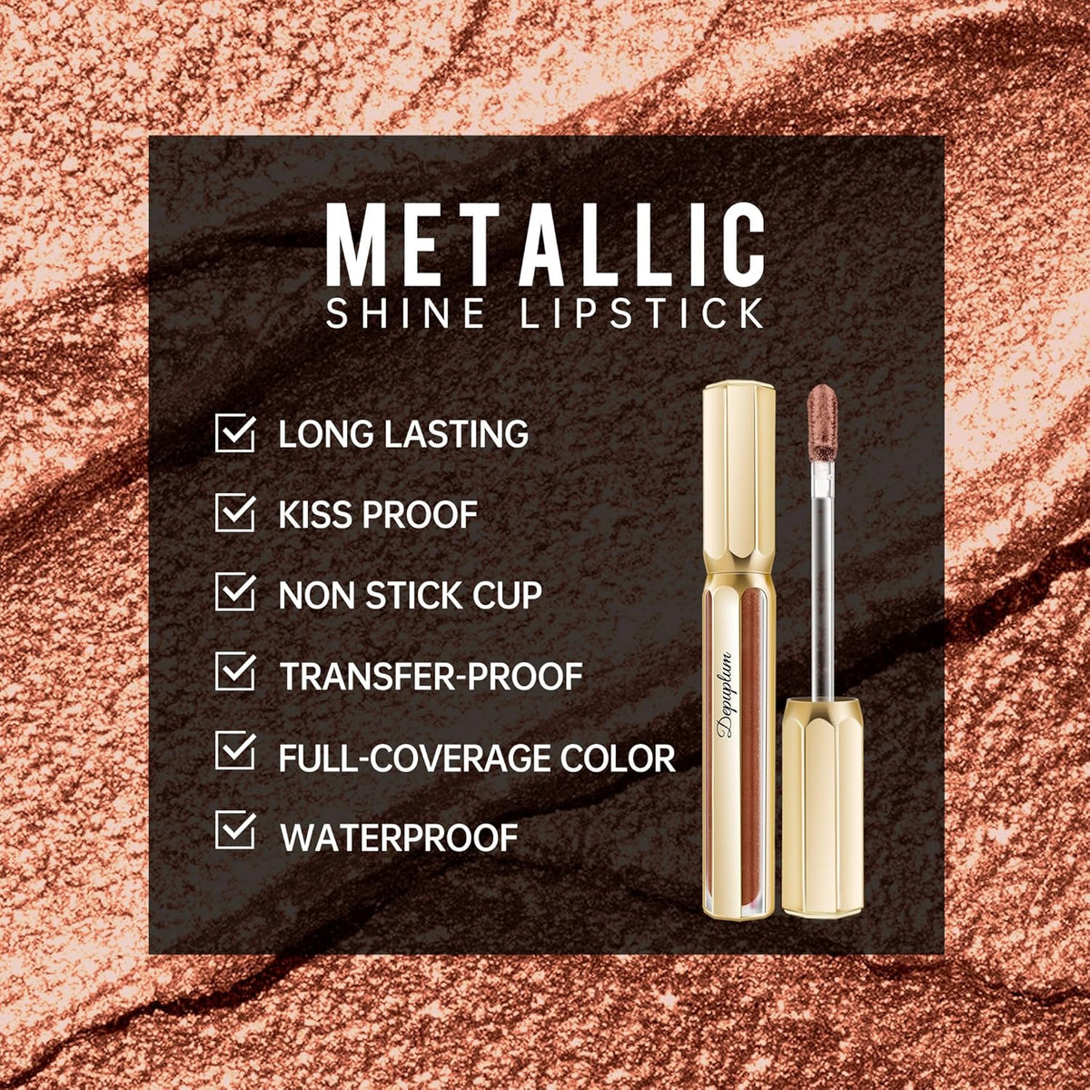 Brown Lipsticks for Women Metallic Lipstick Long Lasting Non Stick Cup Lip Gloss, Shimmer