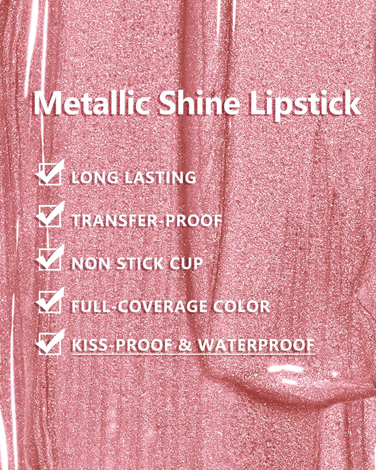 MAKI YIKA Pink Nude Lipstick for Women Metallic Lipsticks Glitter Long Lasting Lipstick No Smudge