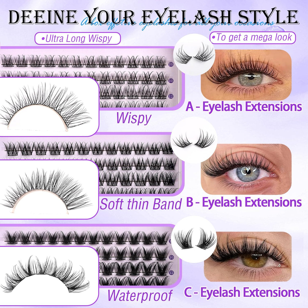 YlDUO Lashes Clusters Kit Gift Packs Natural False Eyelashes Extensions C/D Curl Wispy Individual