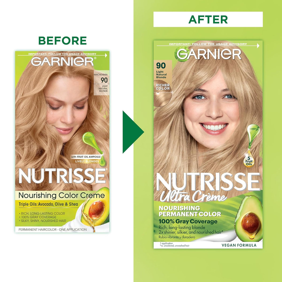 Garnier Hair Color Nutrisse Nourishing Creme, 90 Light Natural Blonde (Macadamia) Permanent Hair