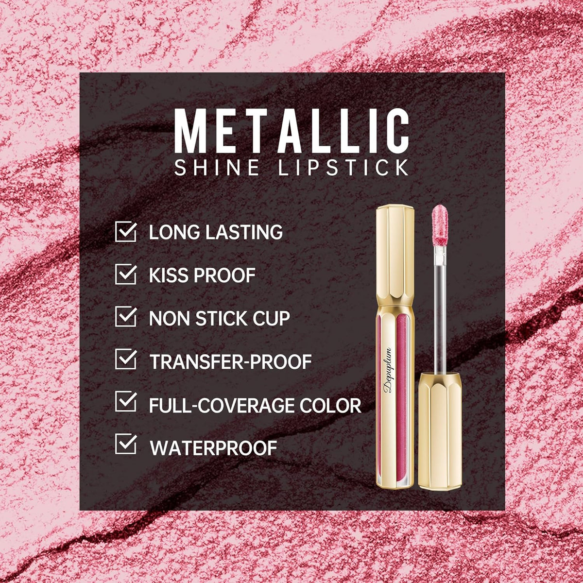 light Pink Lipsticks for Women Metallic Lipstick Long Lasting Non Stick Cup Lip Gloss, Shimmer