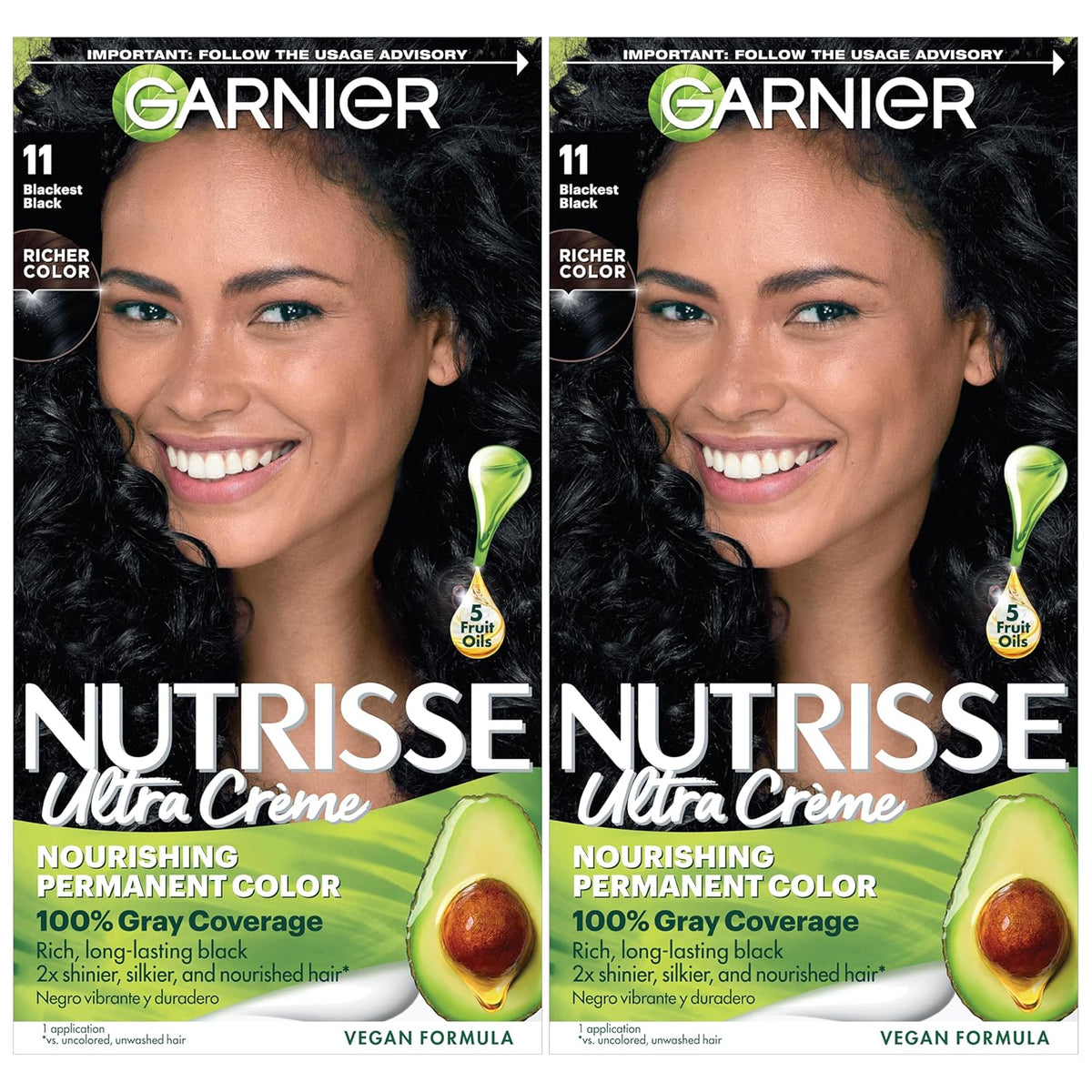 Garnier Hair Color Nutrisse Nourishing Creme, 11 Blackest Black (Peppercorn) Permanent Hair Dye, 2