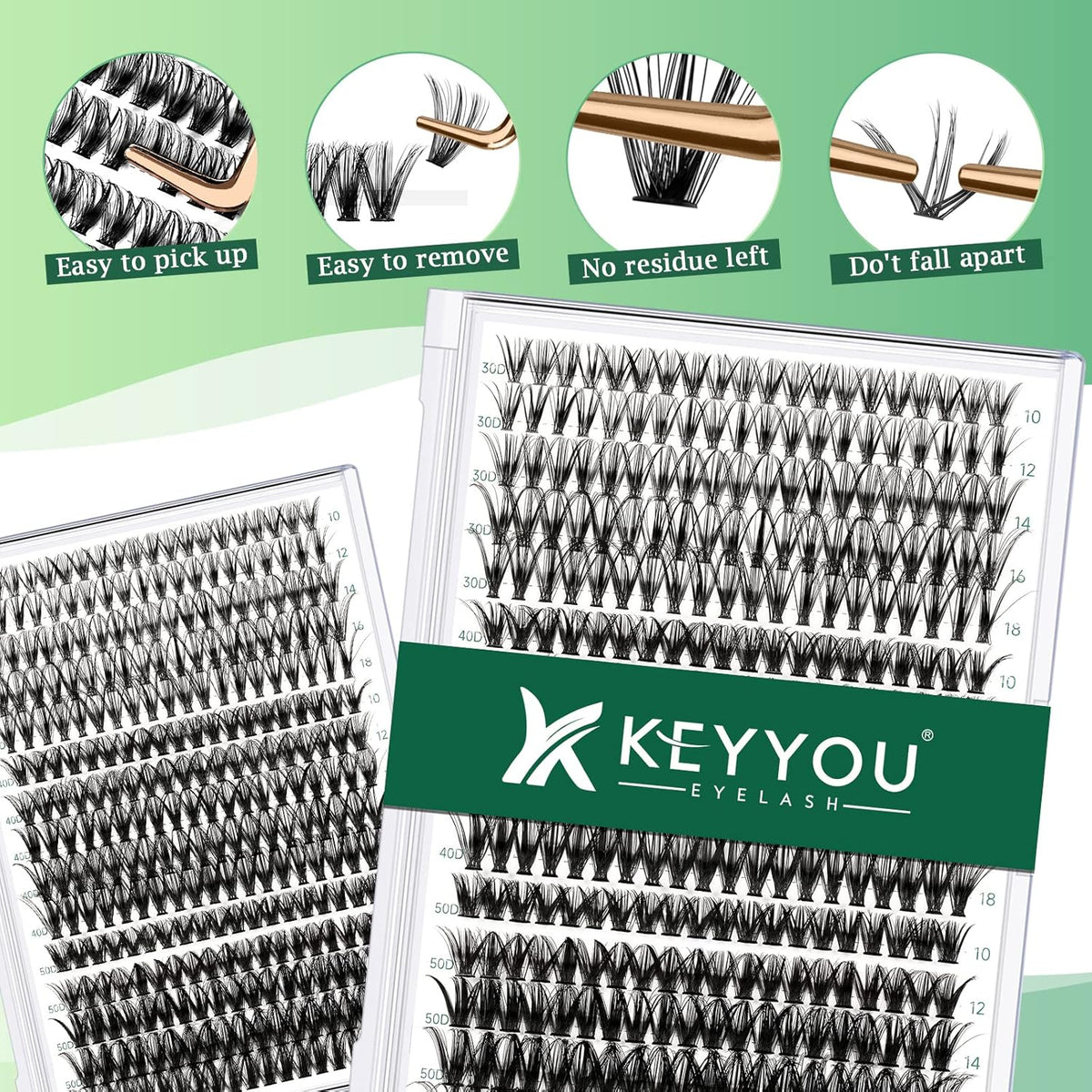 Lash Clusters 300pcs Individual Lashes 30D+40D+50D 0.07C Curl 10-18MIX DIY Eyelash Extension KEYYOU