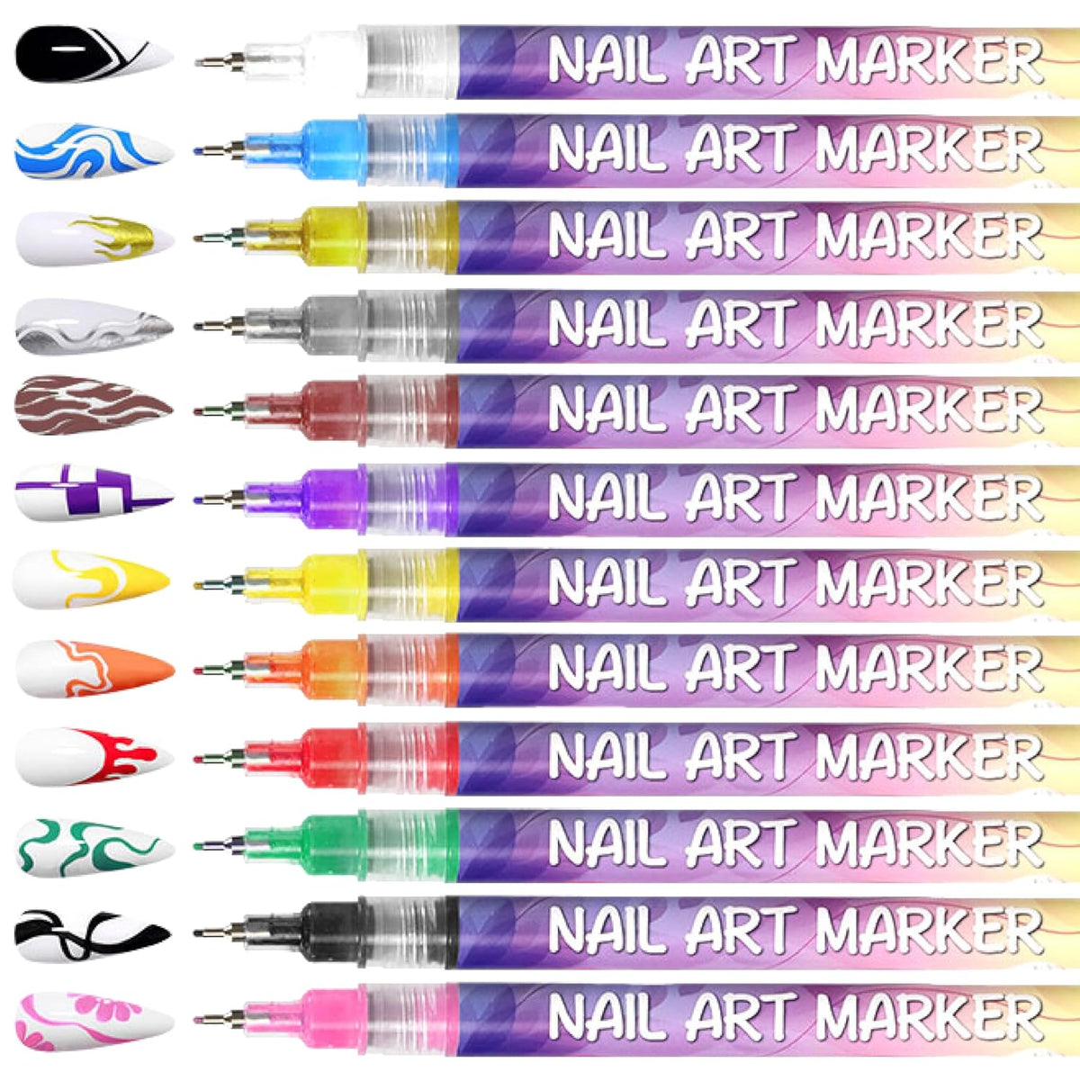 12 Colors Nail Art Pens Set 3D Nail Polish Pens Graffiti Dotting Pen Acrylic Paint Pens Point Liner