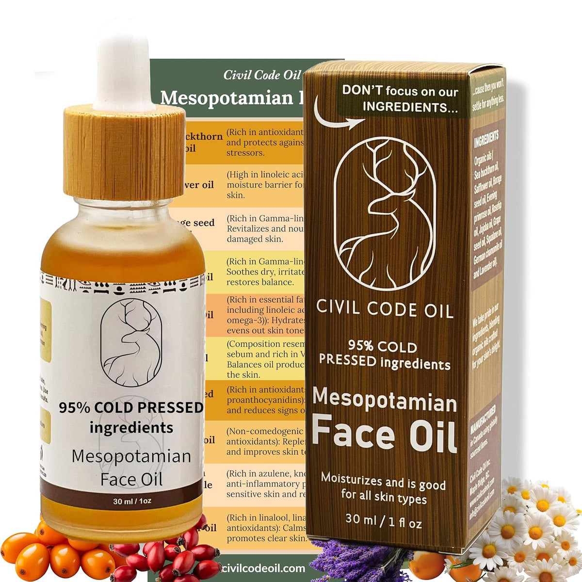 Civil Code Mesopotamian Face Oil – Organic Anti Aging Facial Oil for Women with Sea Buckthorn