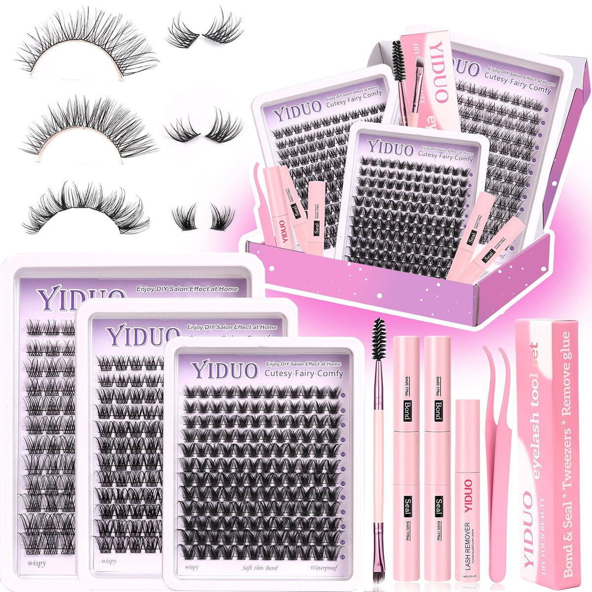 YlDUO Lashes Clusters Kit Gift Packs Natural False Eyelashes Extensions C/D Curl Wispy Individual