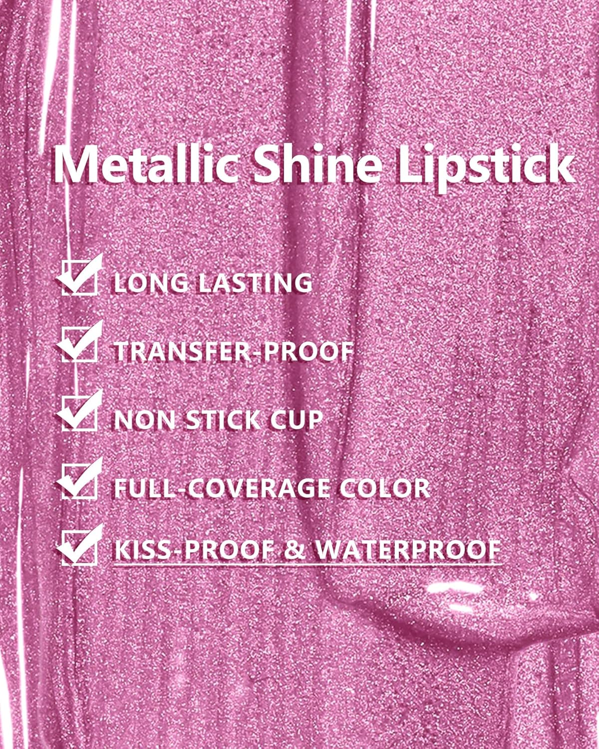 MAKI YIKA Pink Lipstick for Women Metallic Lipsticks Glitter Long Lasting Lipstick No Smudge No
