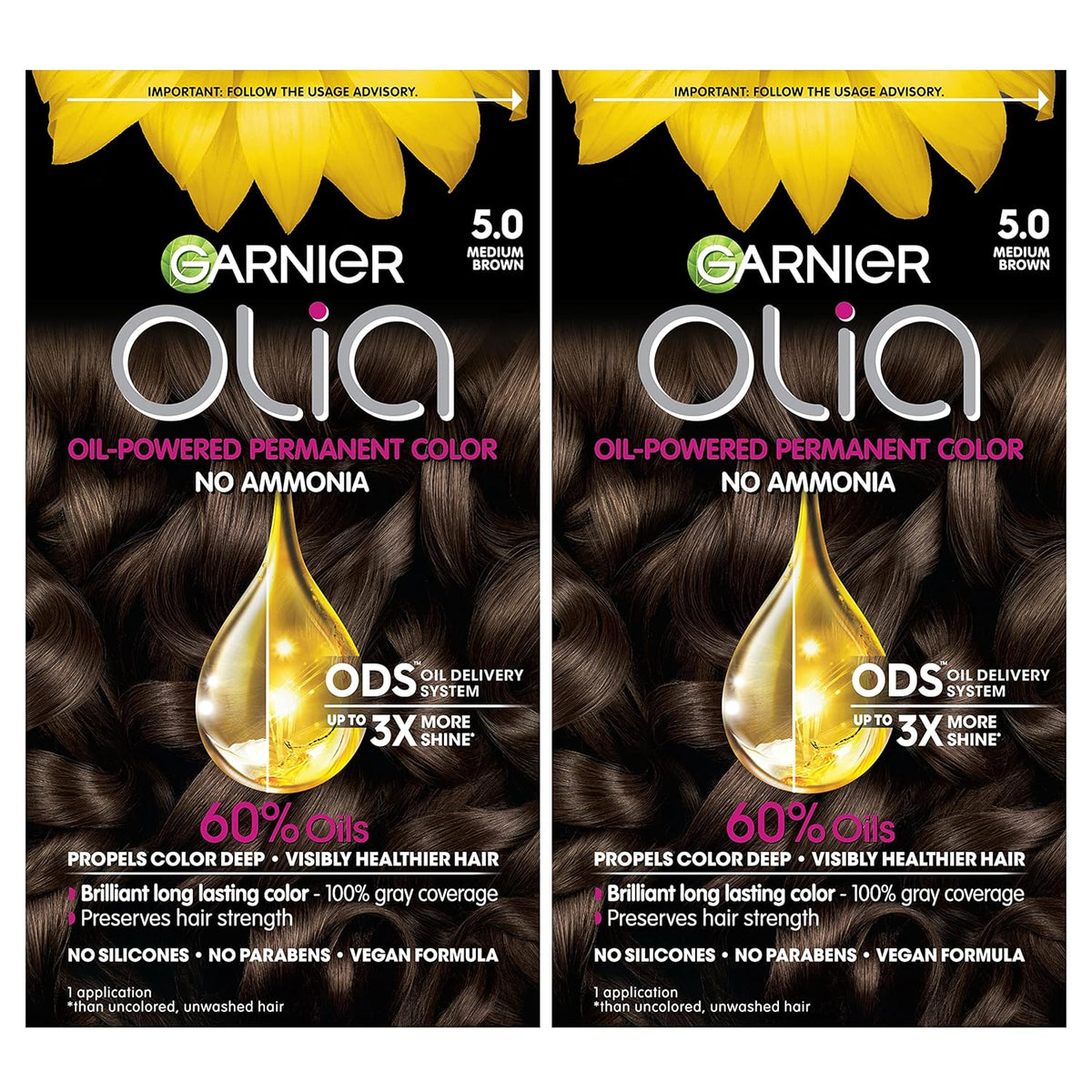 Garnier Hair Color Olia Ammonia-Free Brilliant Color Oil-Rich Permanent Hair Dye, 5.0 Medium Brown