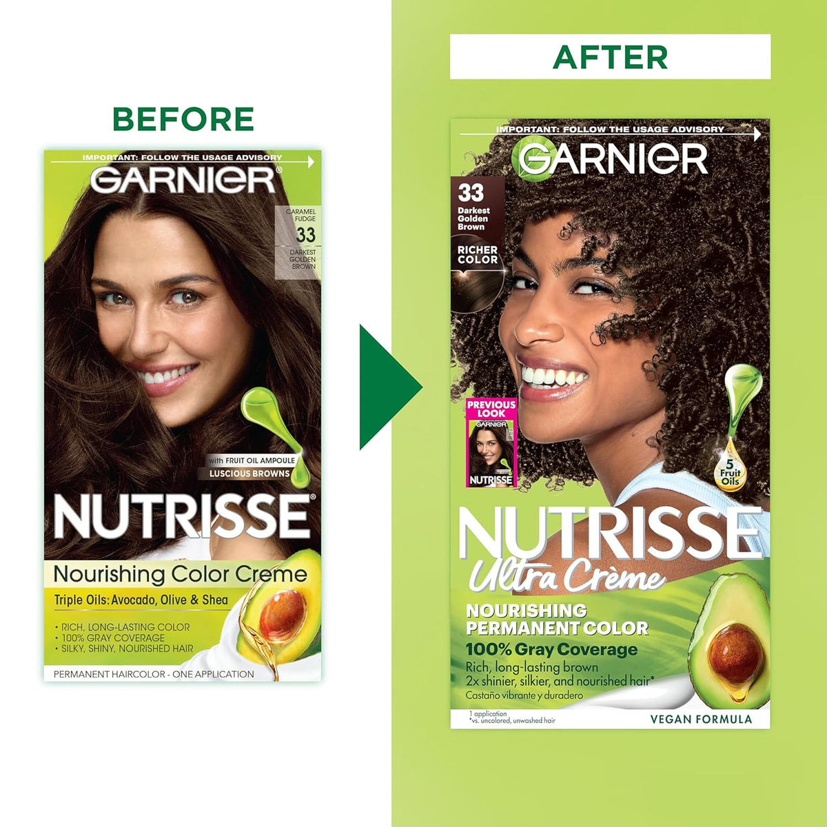 Garnier Hair Color Nutrisse Nourishing Creme, 33 Darkest Golden Brown (Caramel Fudge) Permanent