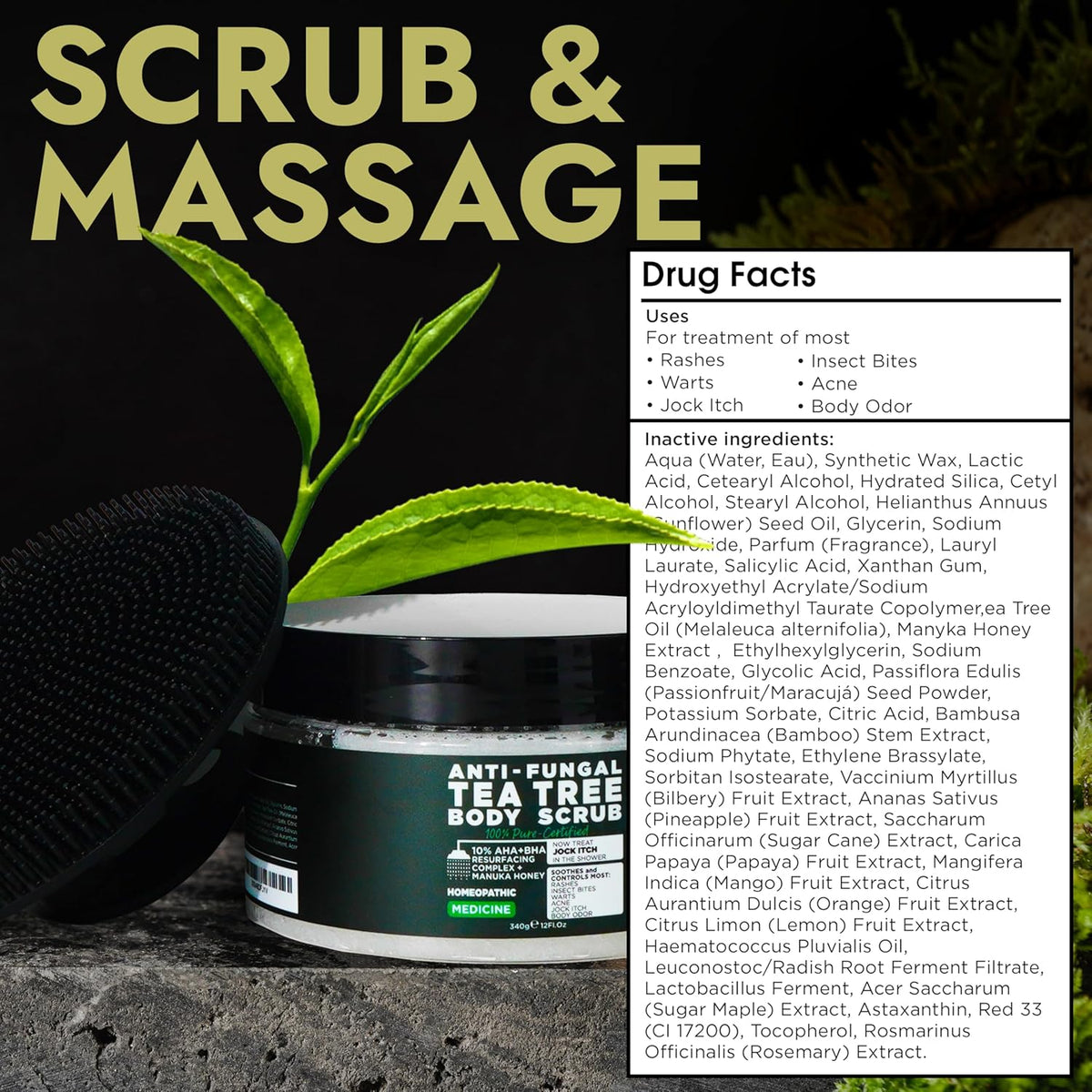 Terramed Just Think Comfort Antifungal Body Scrub with Tea Tree Oil – Exfoliating Body Wash for