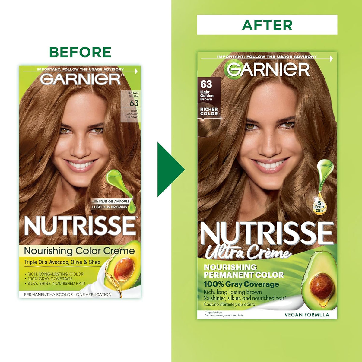 Garnier Hair Color Nutrisse Nourishing Creme, 63 Light Golden Brown (Brown Sugar) Permanent Hair