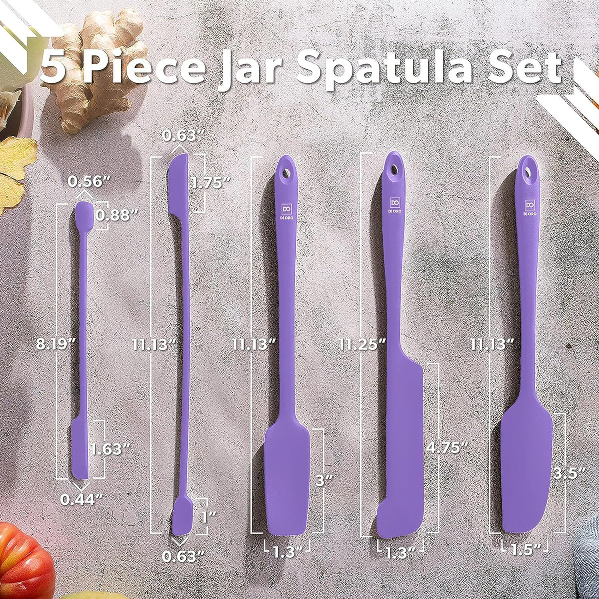 DI ORO Silicone Jar Spatulas for Scraping - Rubber Spatulas Silicone Heat Resistant - Kitchen