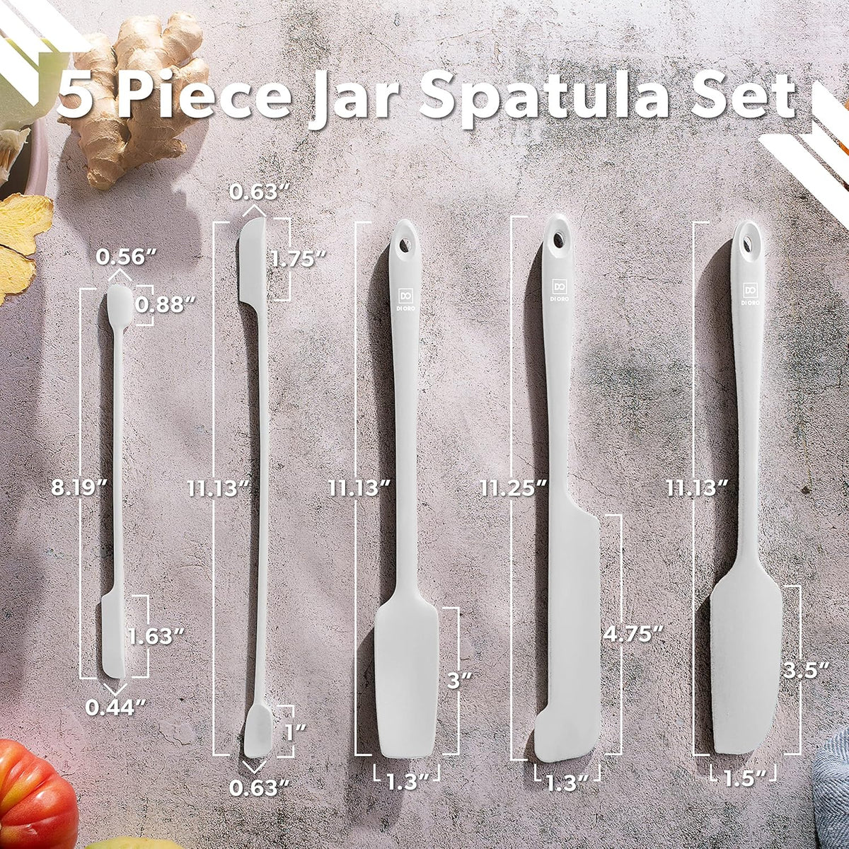 DI ORO Silicone Jar Spatulas for Scraping - Rubber Spatulas Silicone Heat Resistant - Kitchen