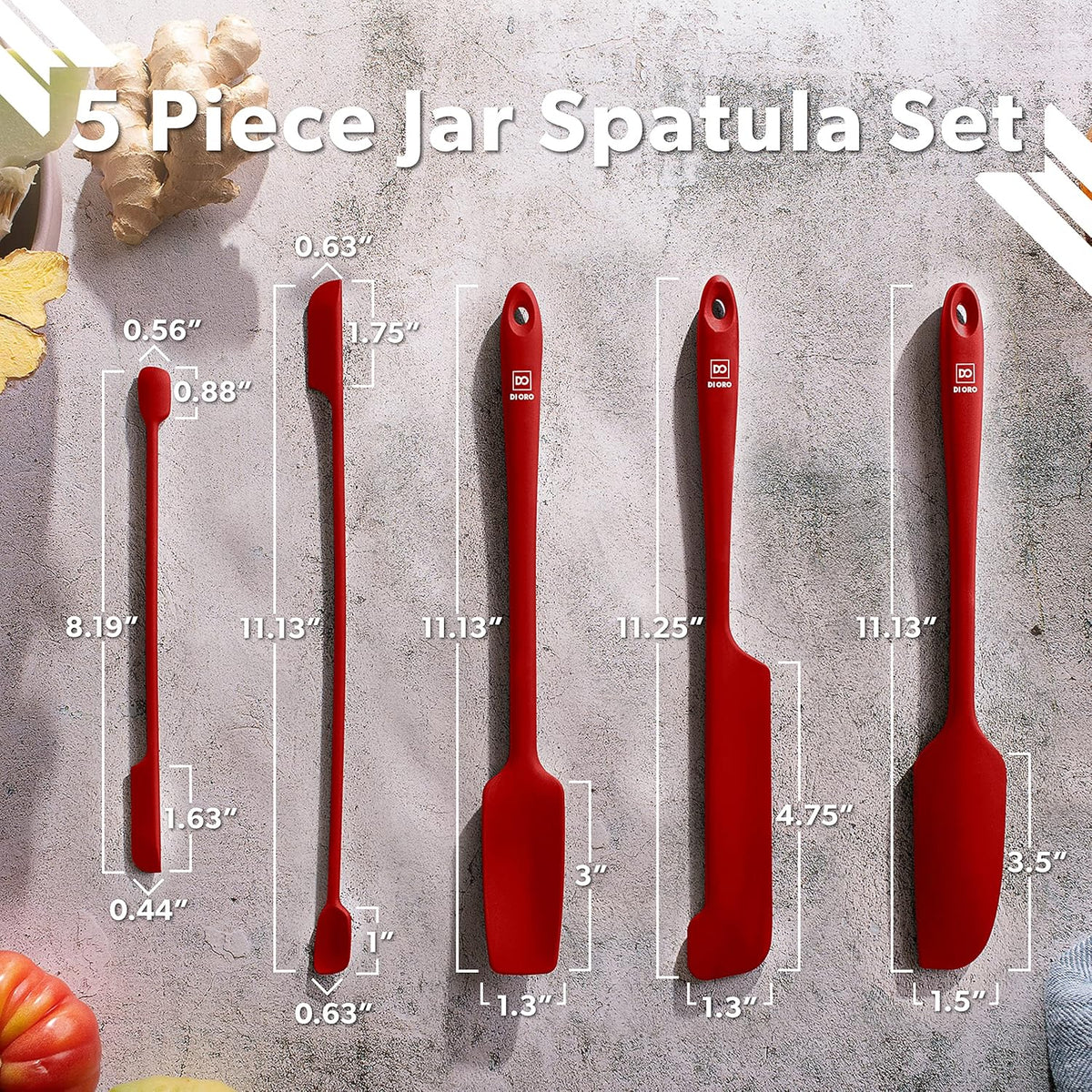 DI ORO Silicone Jar Spatulas for Scraping - Rubber Spatulas Silicone Heat Resistant - Kitchen