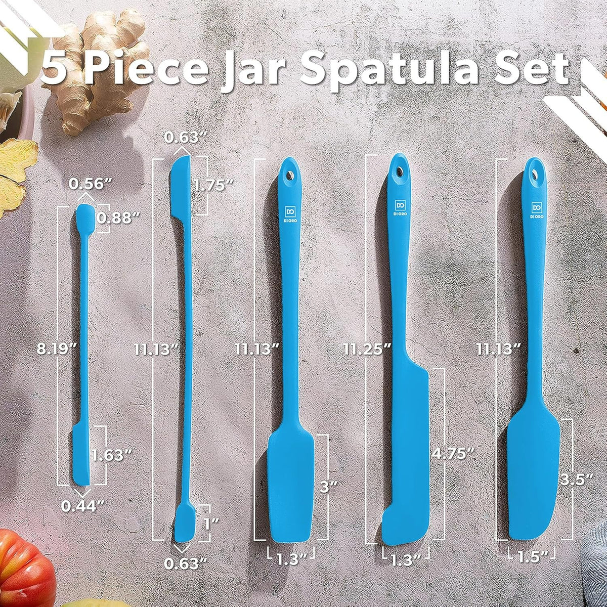 DI ORO Silicone Jar Spatulas for Scraping - Rubber Spatulas Silicone Heat Resistant - Kitchen