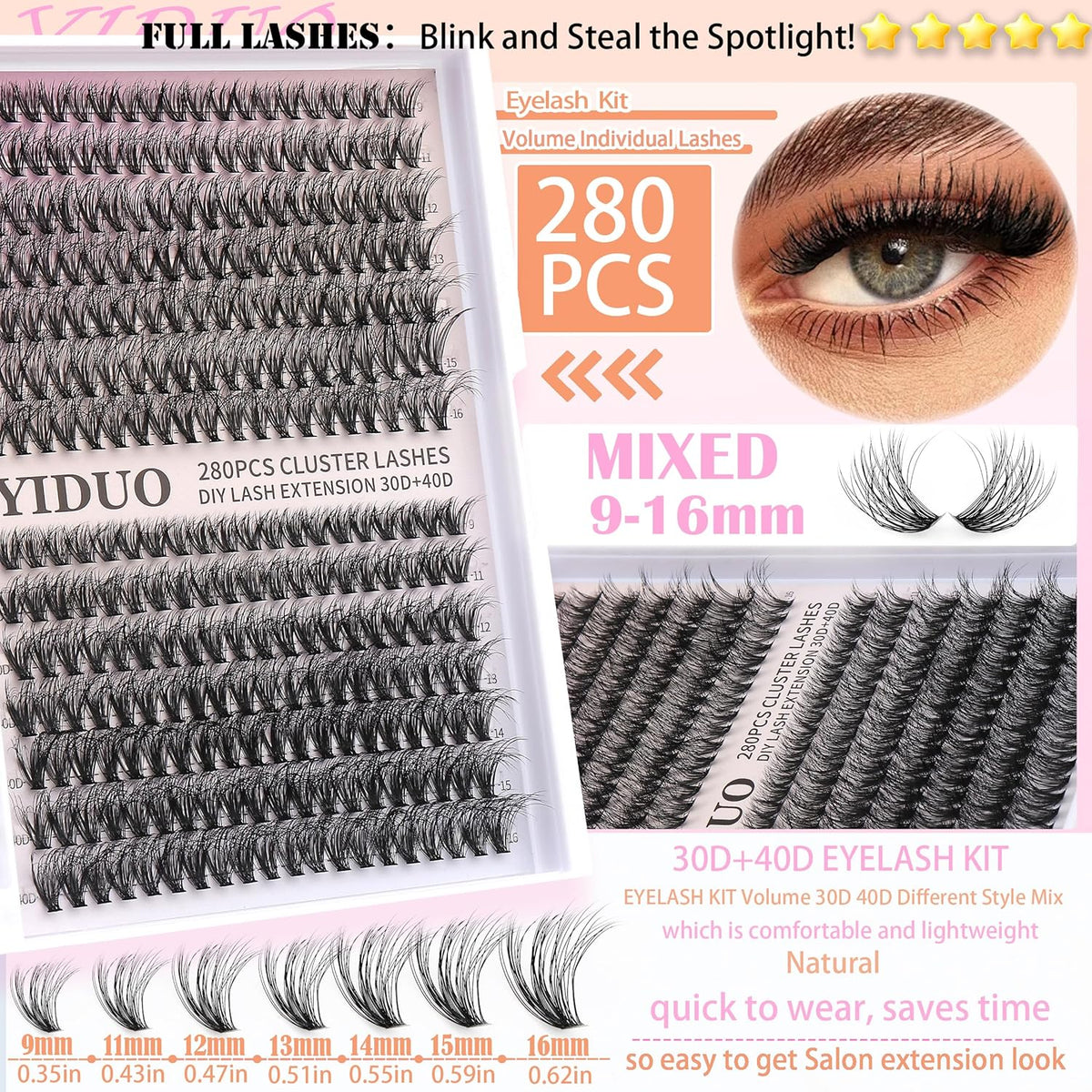 Lashes 7 style Mixed C-Curl False Eyelashes Extensions Clusters Lashes Kit Gift Packs 835Pcs with