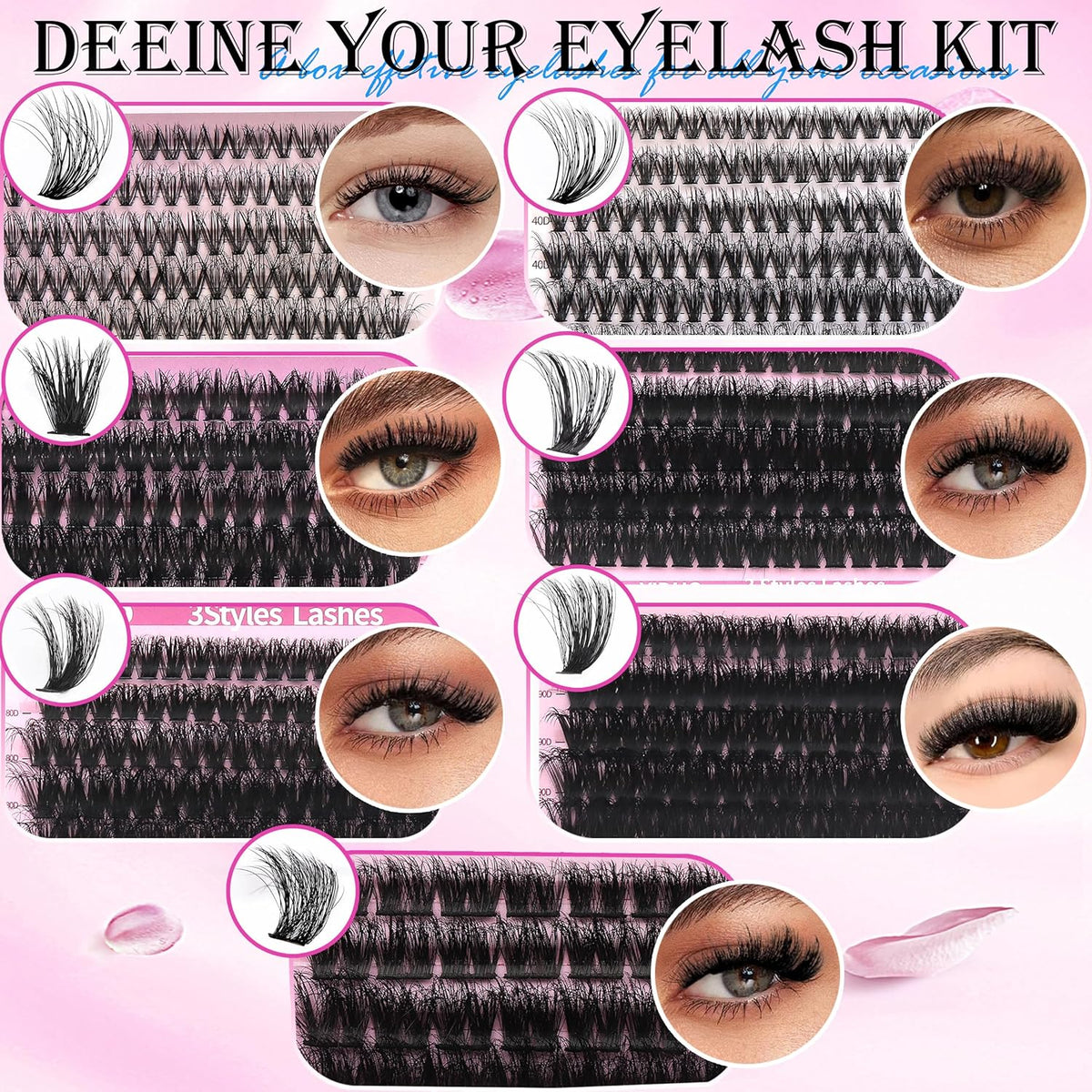 Lashes 7 style Mixed C-Curl False Eyelashes Extensions Clusters Lashes Kit Gift Packs 835Pcs with