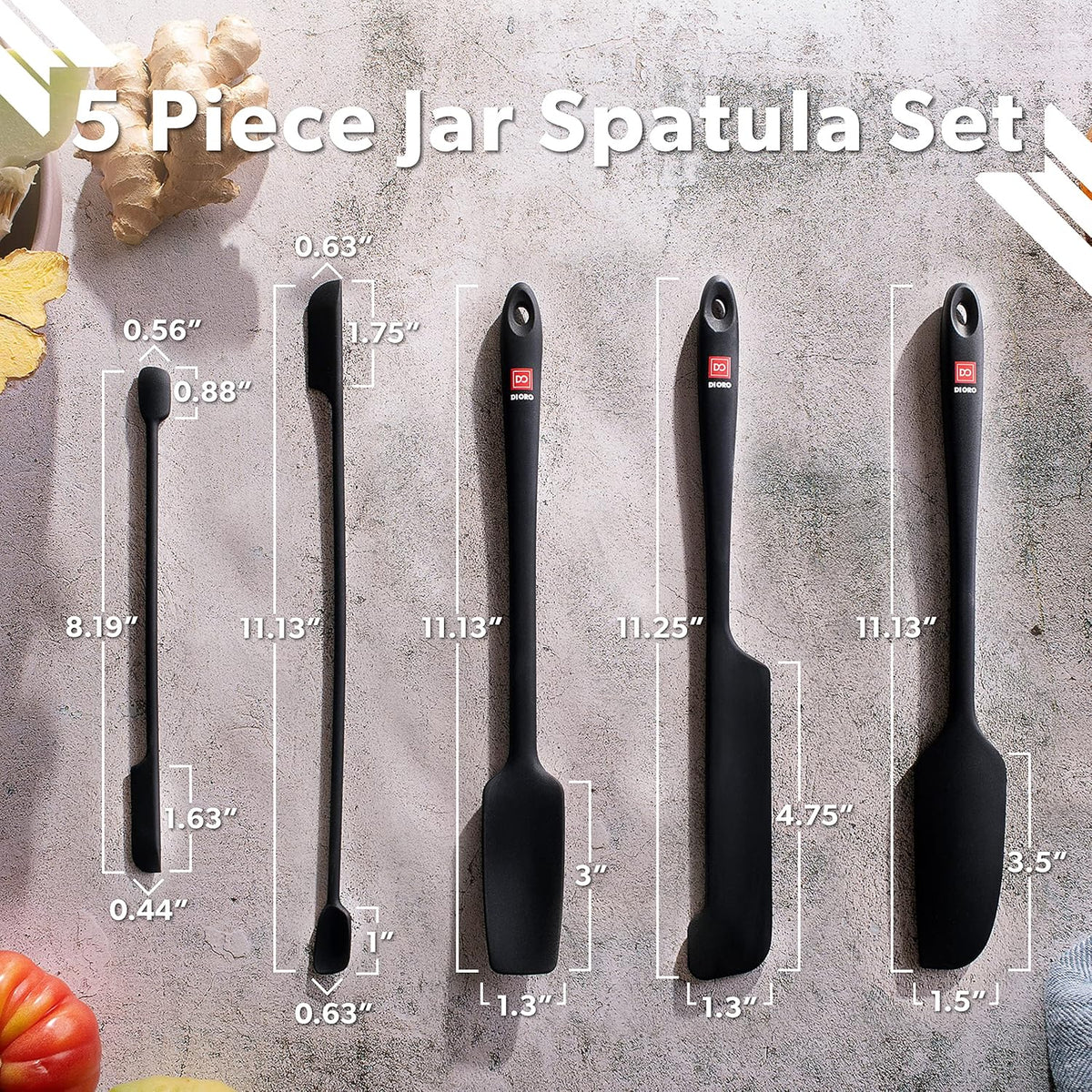 DI ORO Silicone Jar Spatulas for Scraping - Rubber Spatulas Silicone Heat Resistant - Kitchen