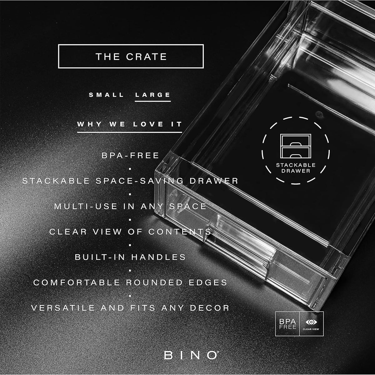 BINO | Stackable Storage Drawers, Large - Clear | THE CRATE COLLECTION | Storage Bins With Drawers