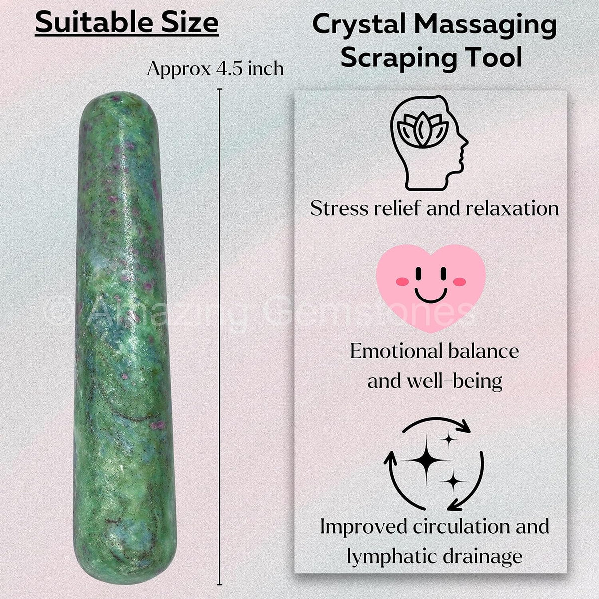 Amazing Gemstone Ruby Fuchsite Crystal Wand Massage Stick - Pelvic Wand Gua Sha for Adults